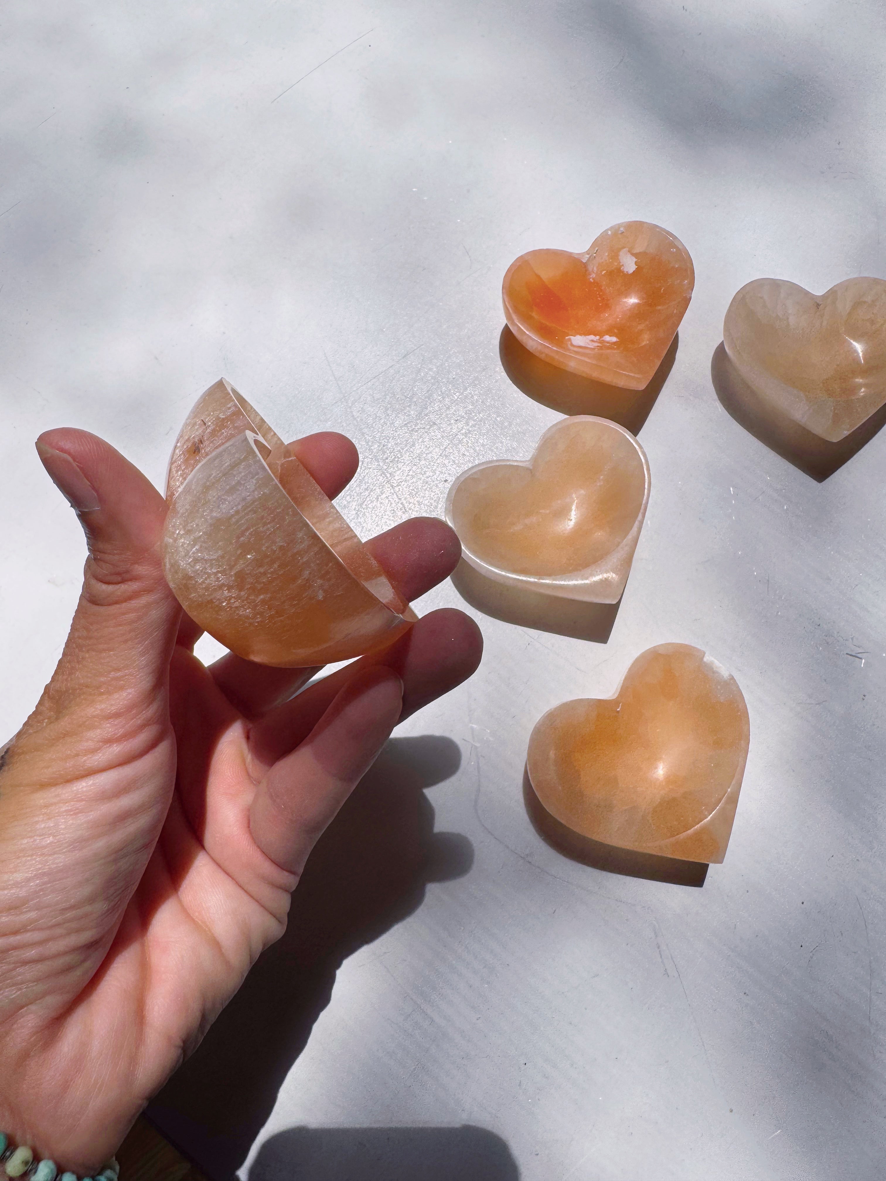 Peach Selenite Lil’ Heart Dish Baltic Mermaid