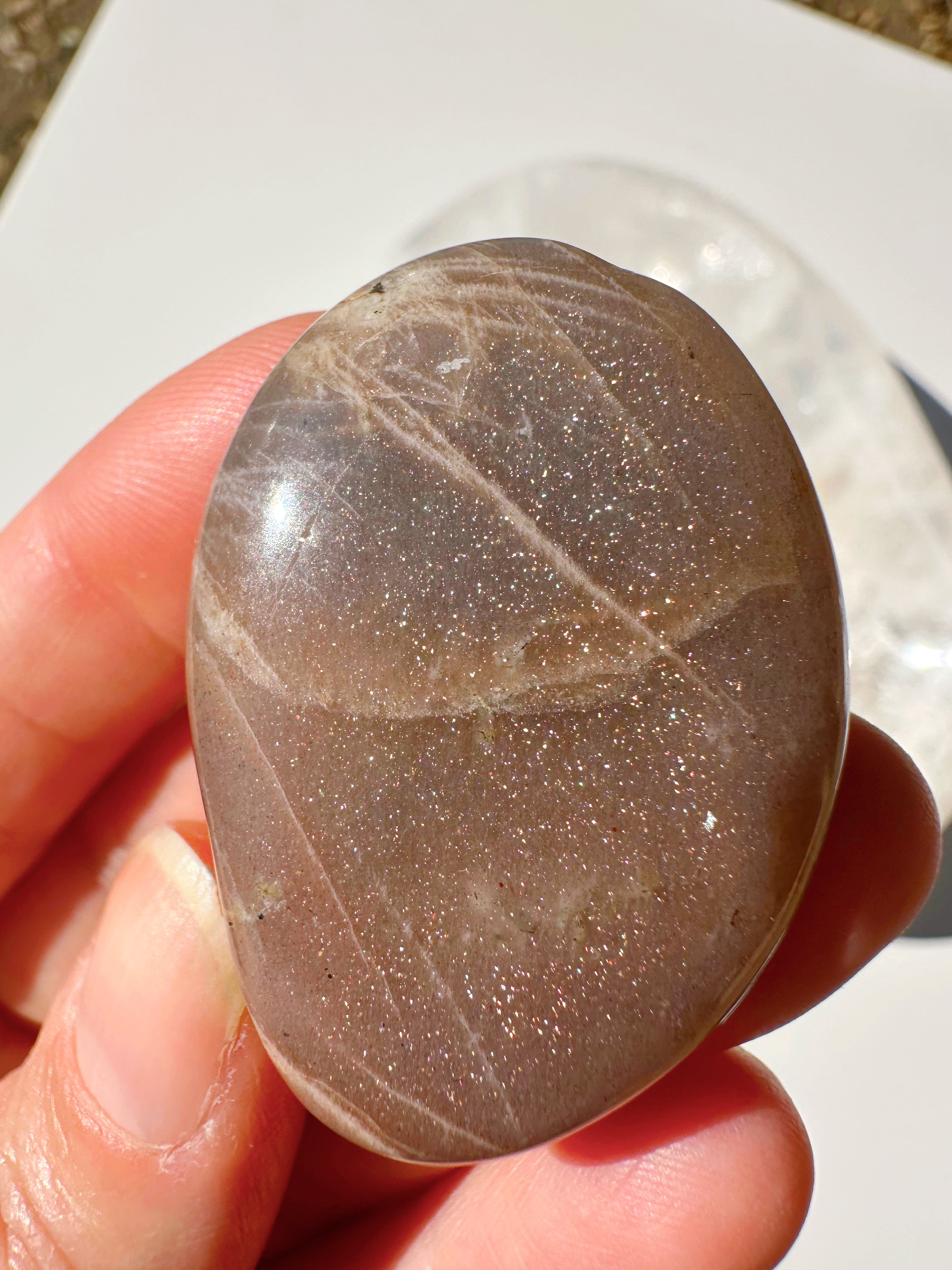 Sunstone & Peach Moonstone Palm Stone - O - Baltic Mermaid