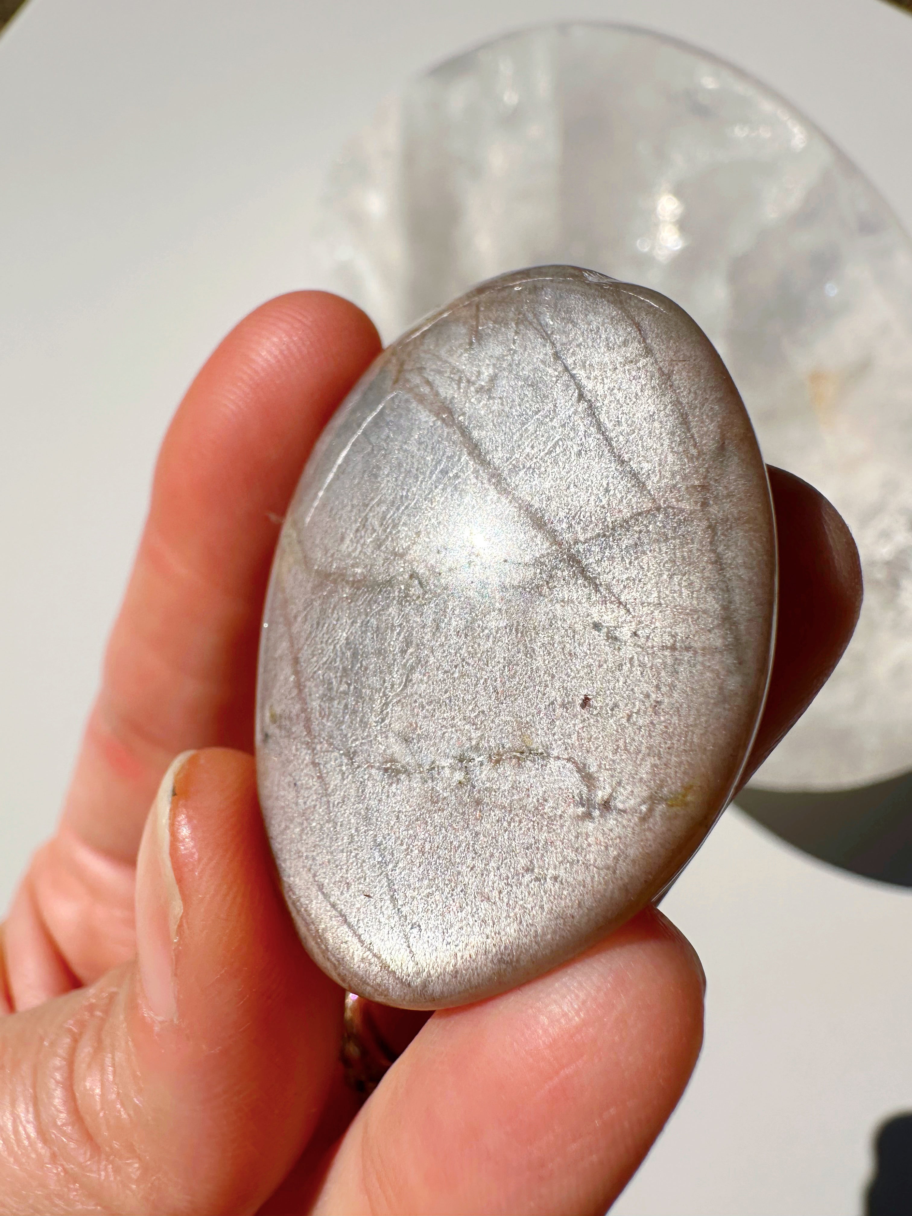 Sunstone & Peach Moonstone Palm Stone - O - Baltic Mermaid