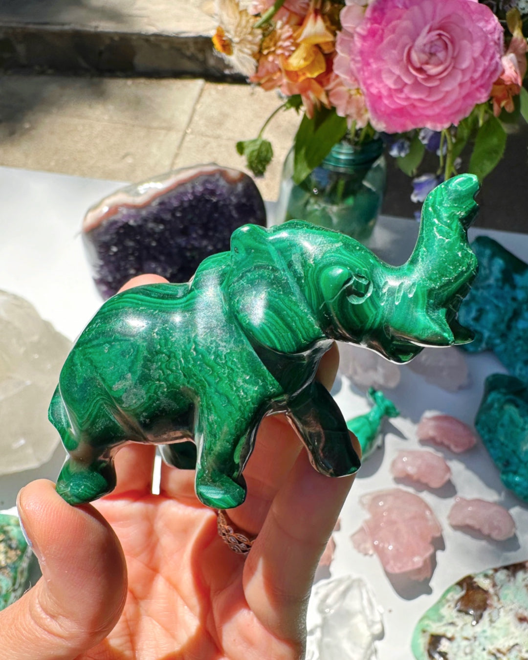 Hand Carved Malachite Elephant - Baltic Mermaid