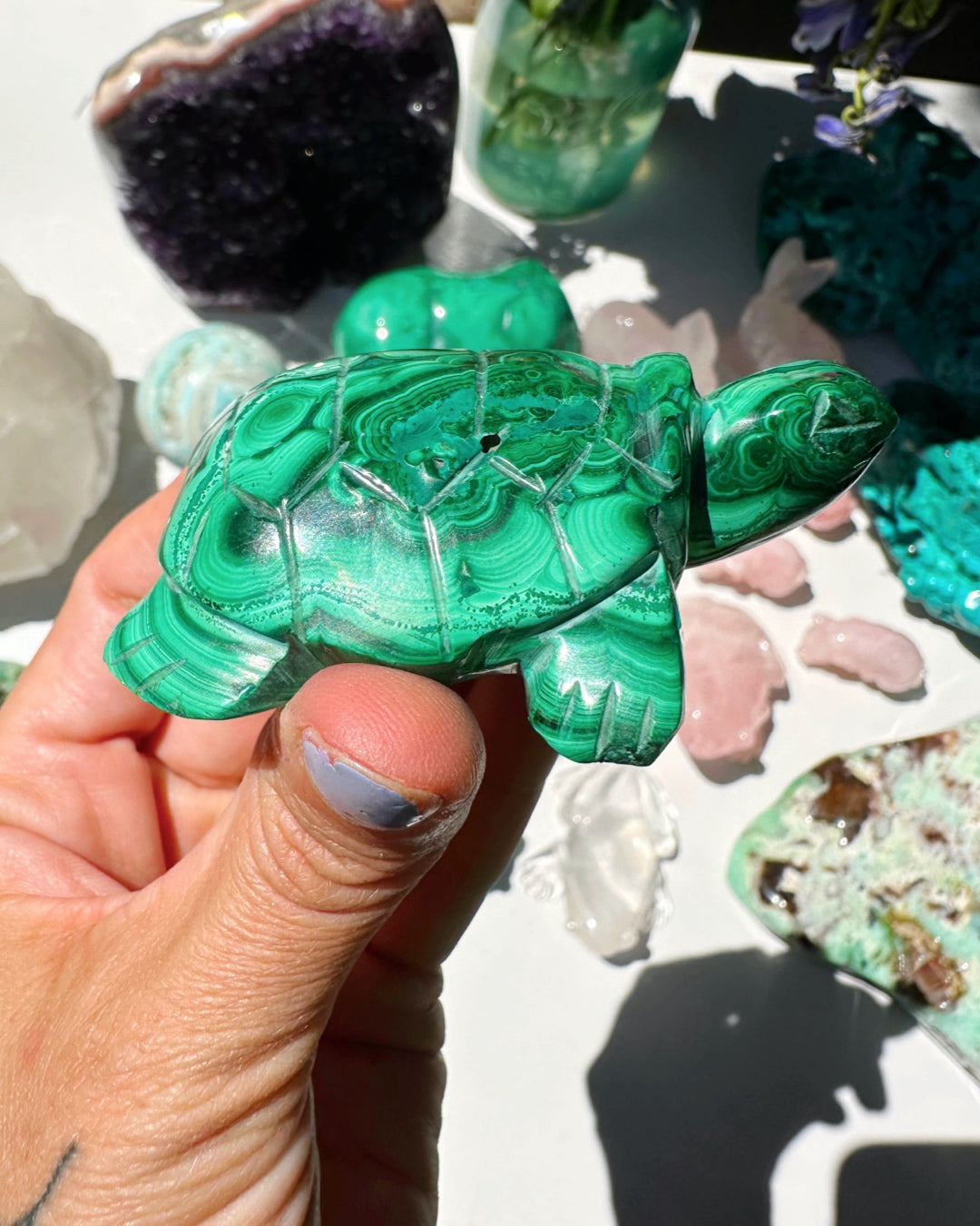 Hand Carved Malachite Turtle - Baltic Mermaid