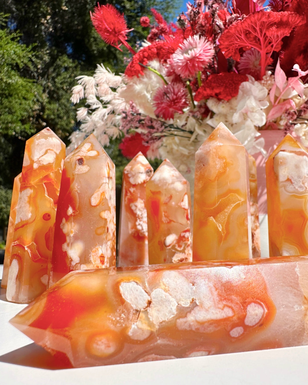 Carnelian Flower Agate Towers - Baltic Mermaid