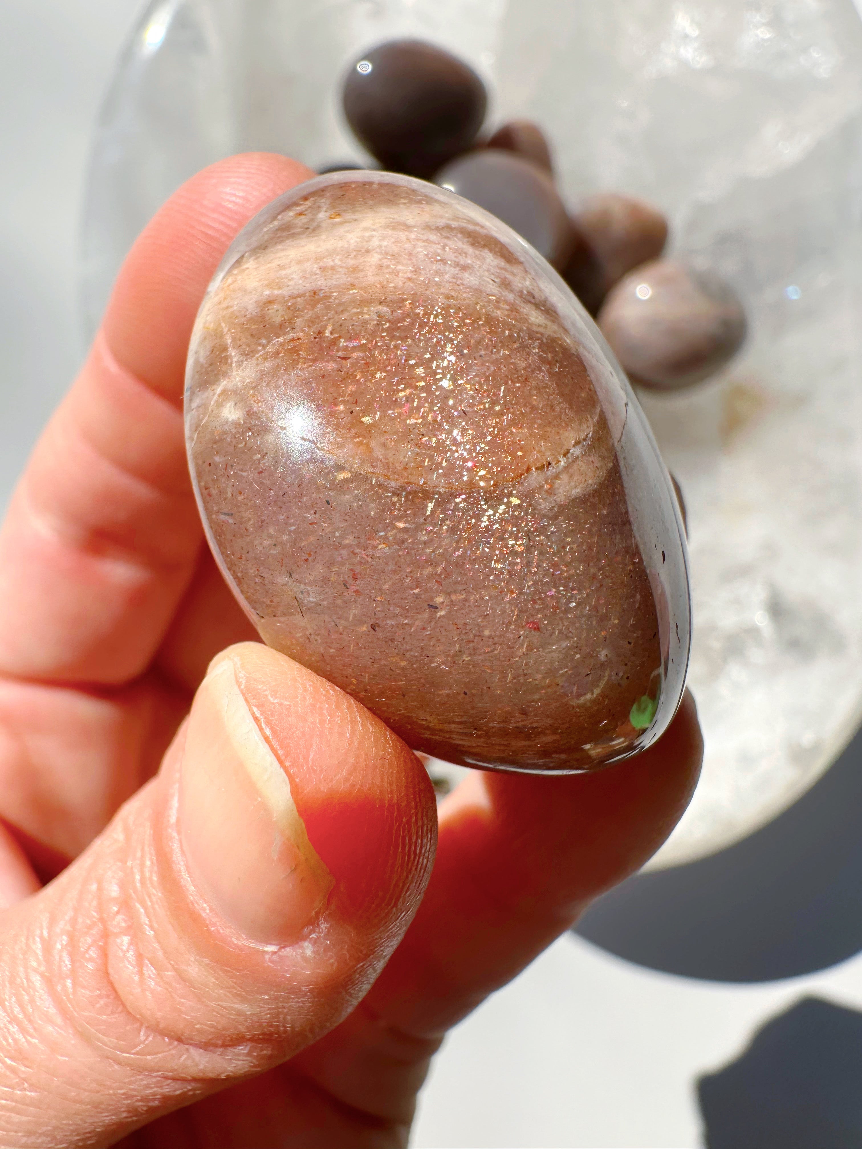 Sunstone & Peach Moonstone Palm Stone - C - Baltic Mermaid