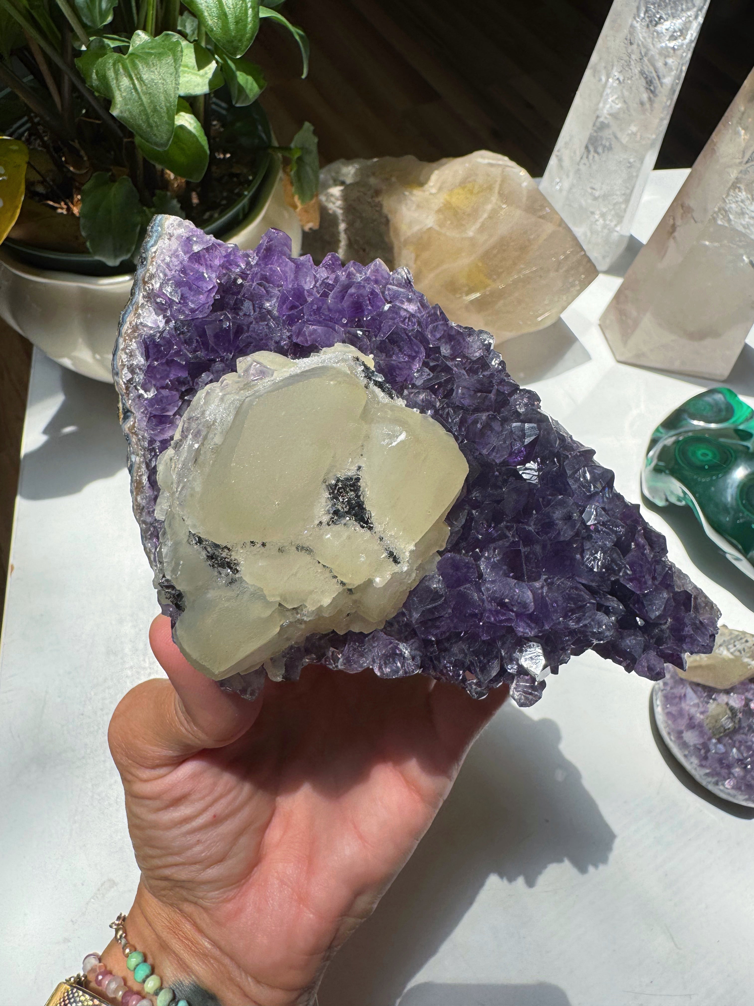 Amethyst Cluster w/ Druzy Calcite from Uruguay Baltic Mermaid
