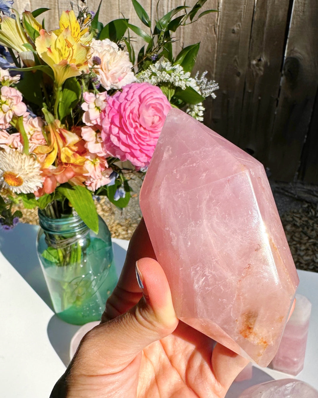 Double Terminated Rose Quartz Point w/ Iron Inclusions