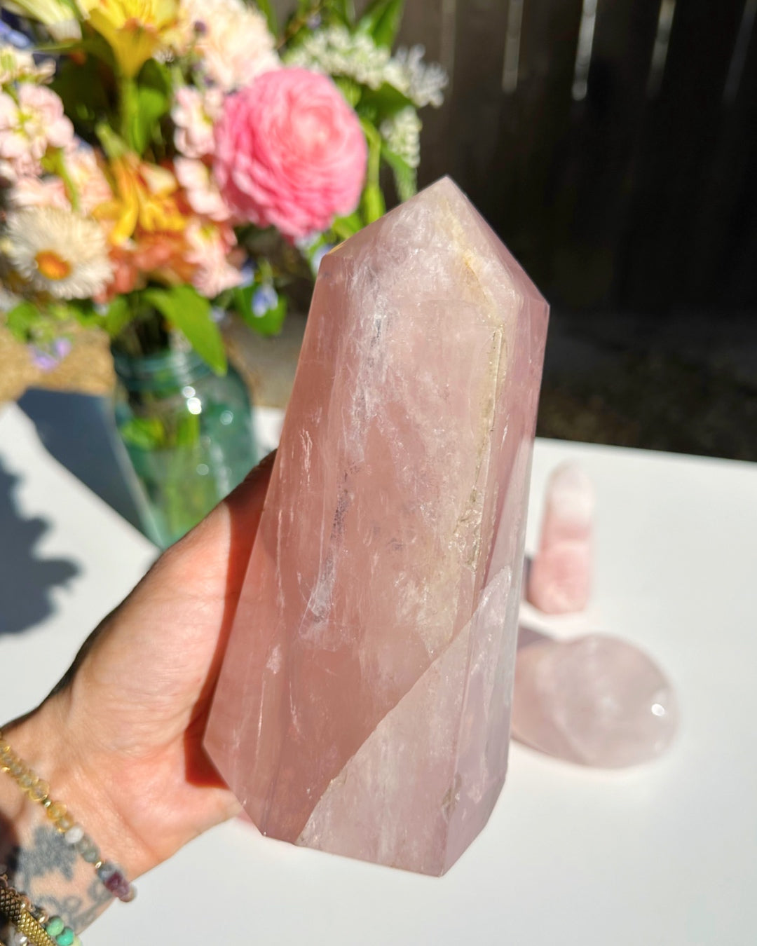 Rose Quartz Tower w/ Iron Inclusions