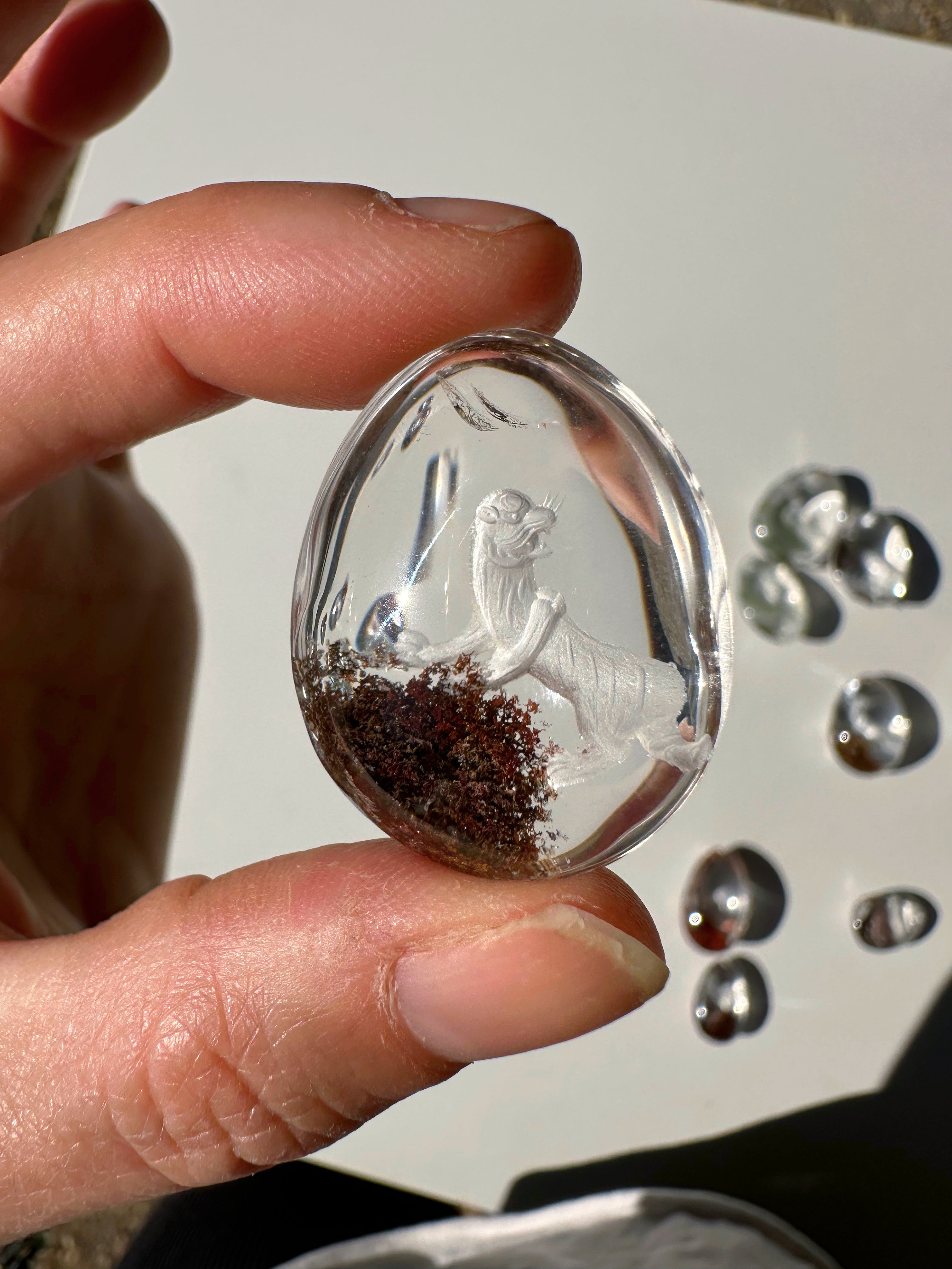 Intaglio Tiger Carved Chlorite Quartz/Garden Quartz  Cabochon Baltic Mermaid