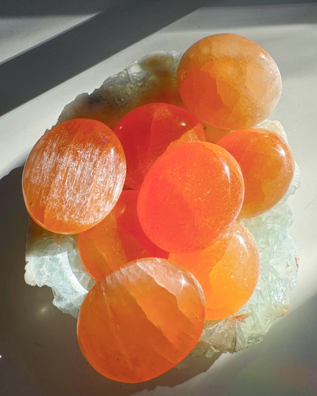 Peach Selenite Palm Stones