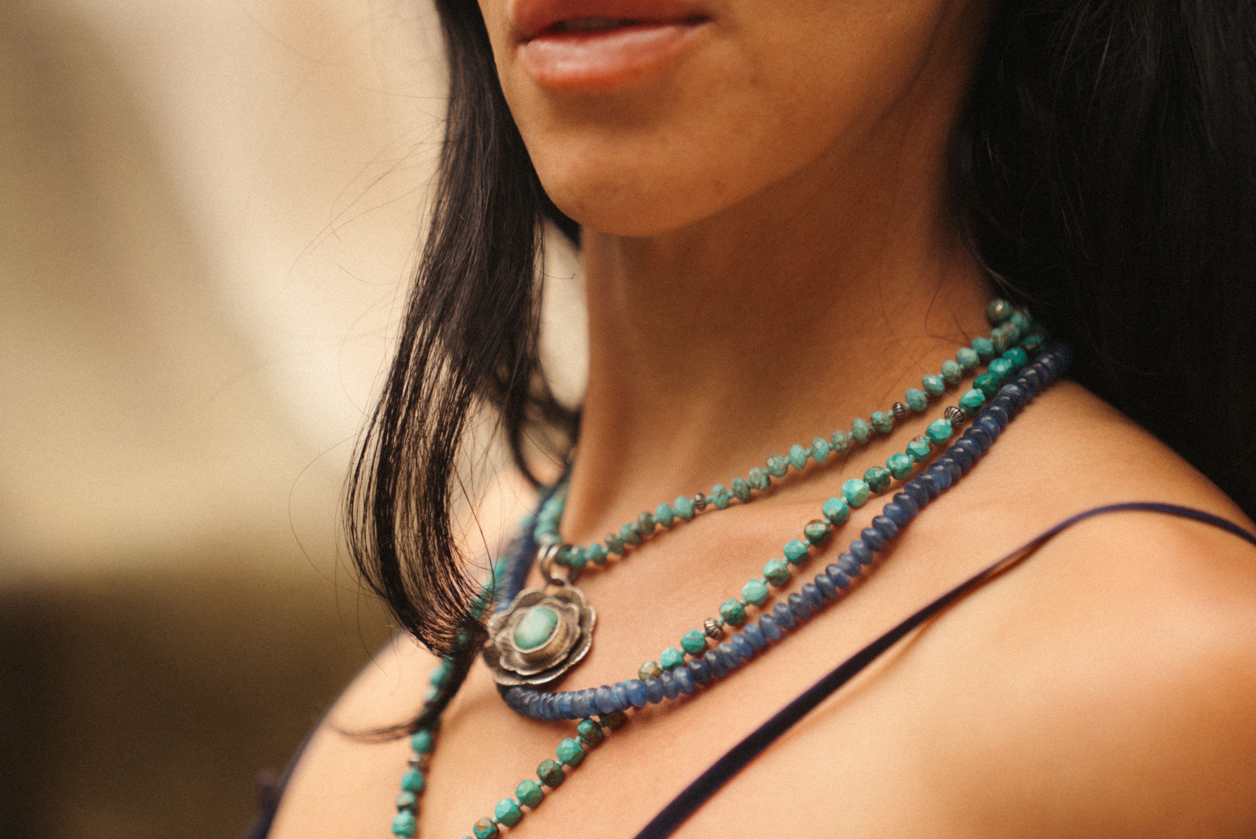 “Chelsea” - Turquoise & Sterling Silver Necklace w/ Flower  Pendant Baltic Mermaid