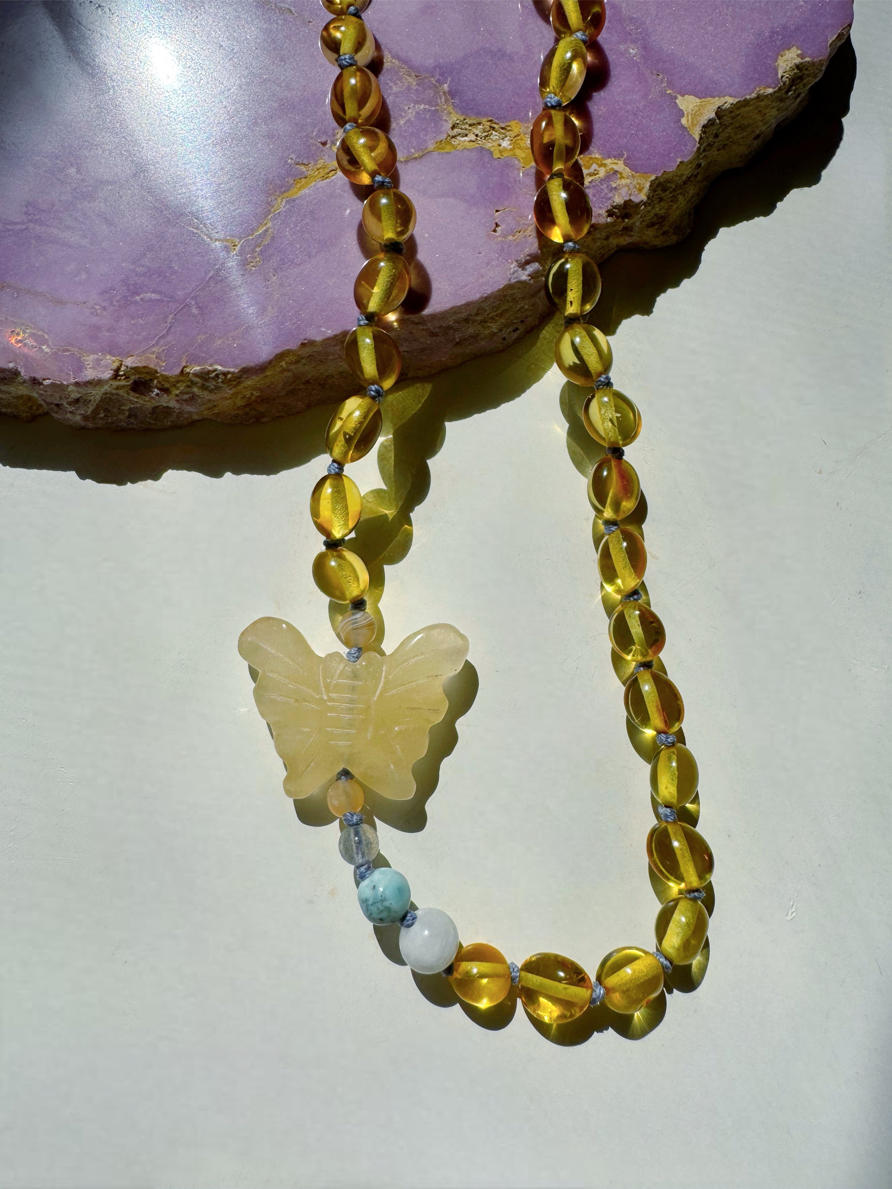 “Butterfly Sugar Baby” Baltic Amber & Gemstone Necklace - Baltic Mermaid