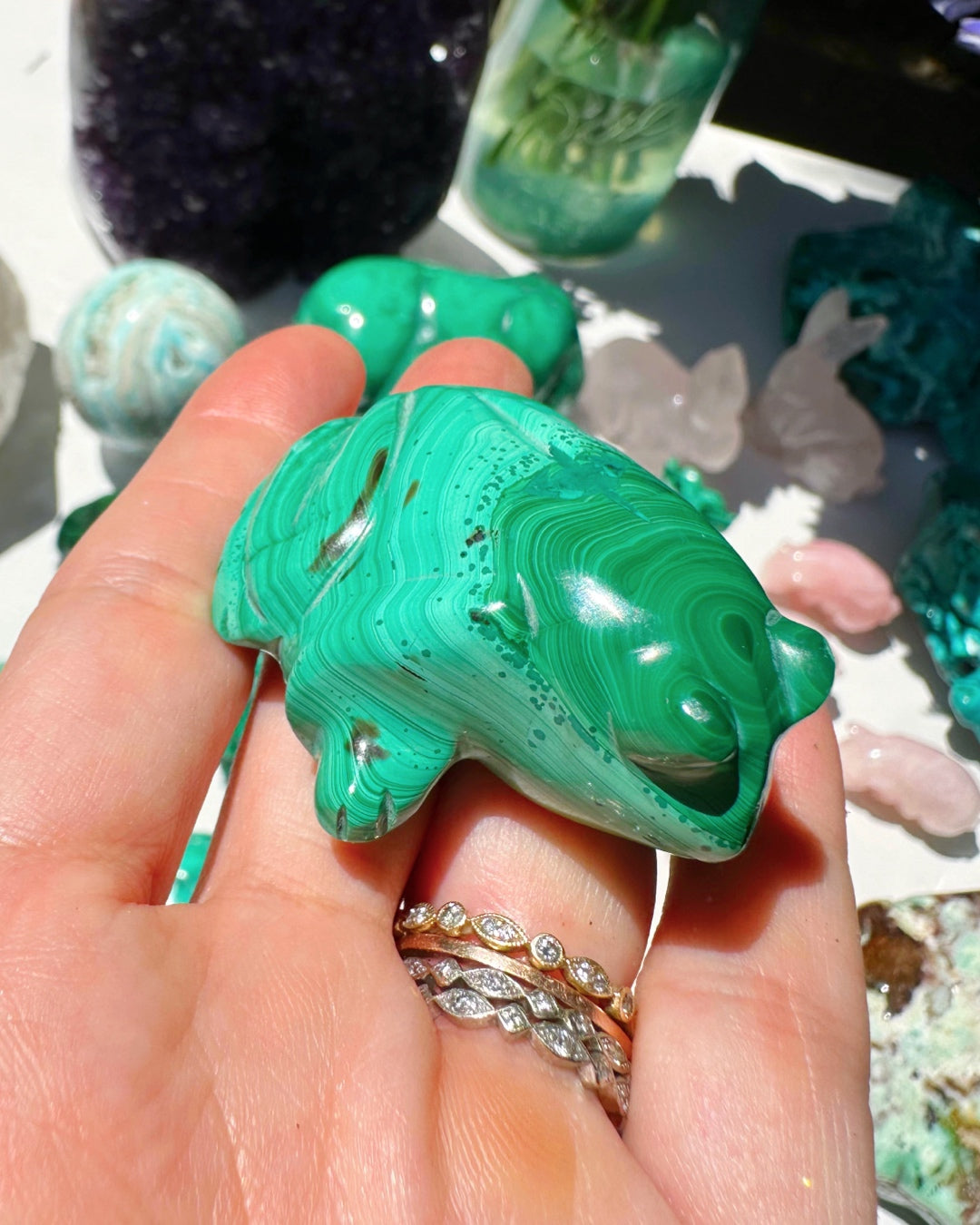 Hand Carved Malachite Frog