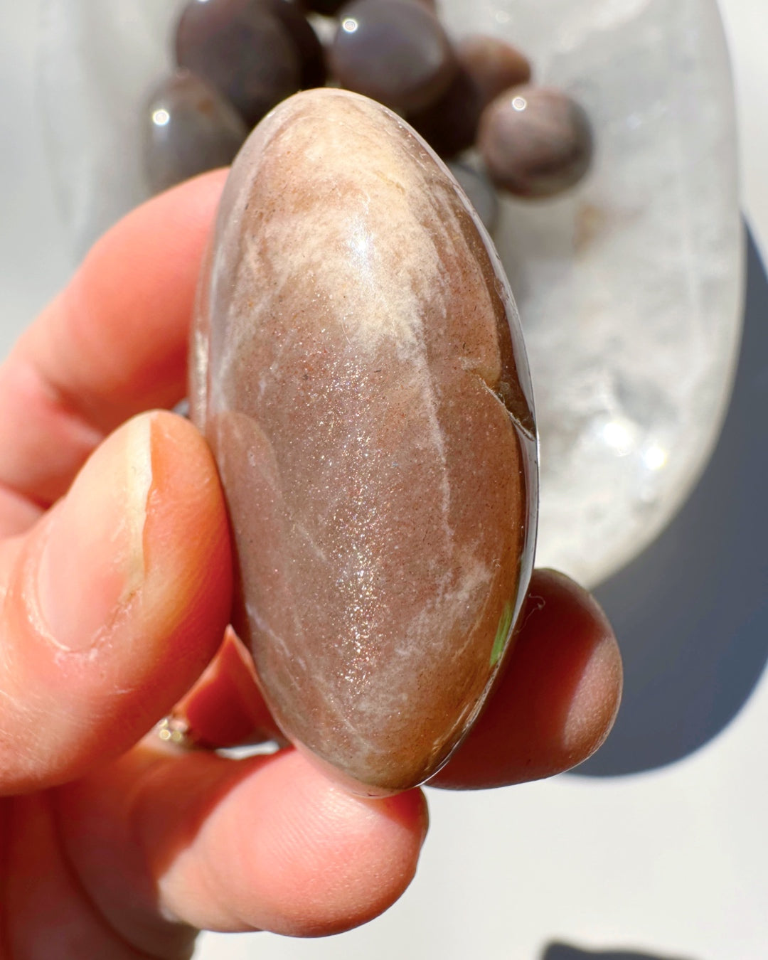 Sunstone &amp; Peach Moonstone Palm Stone - B