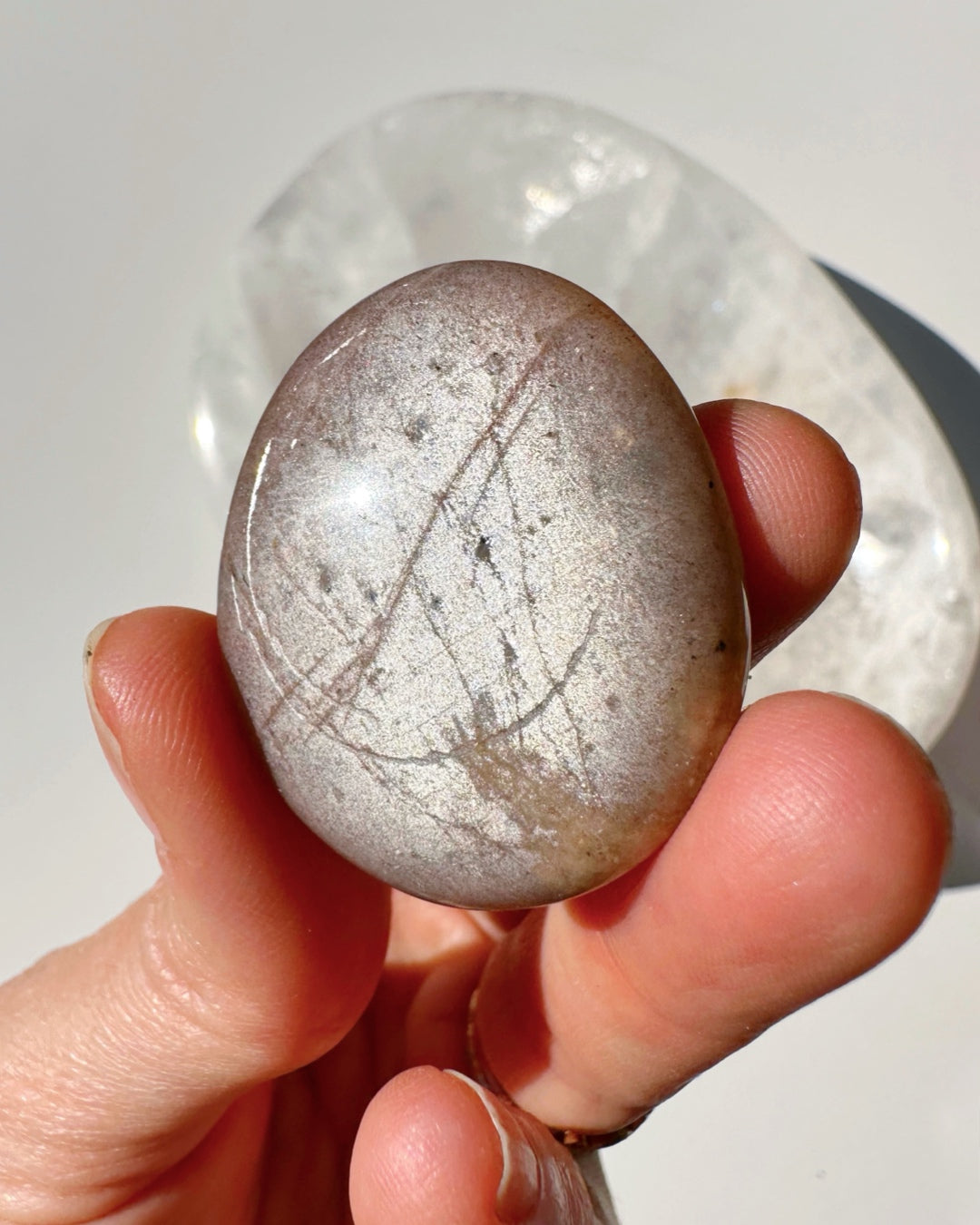 Sunstone &amp; Peach Moonstone Palm Stone - Q