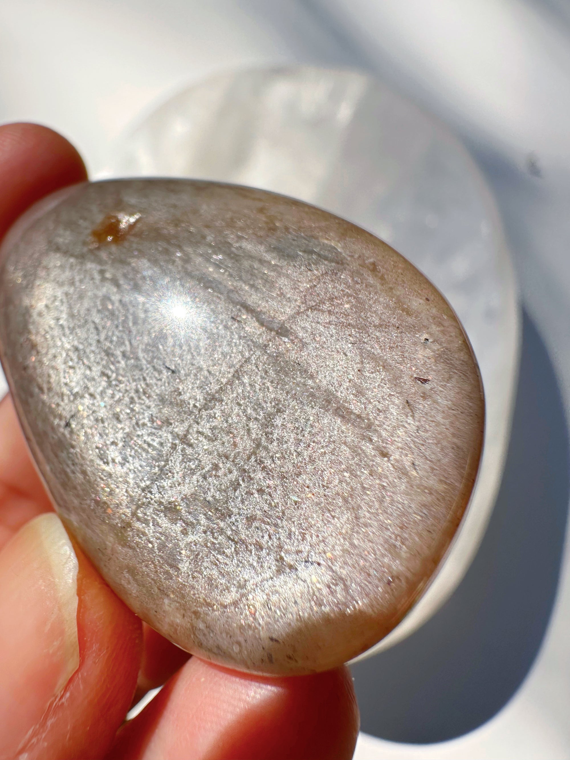 Sunstone &amp; Peach Moonstone Palm Stone - M