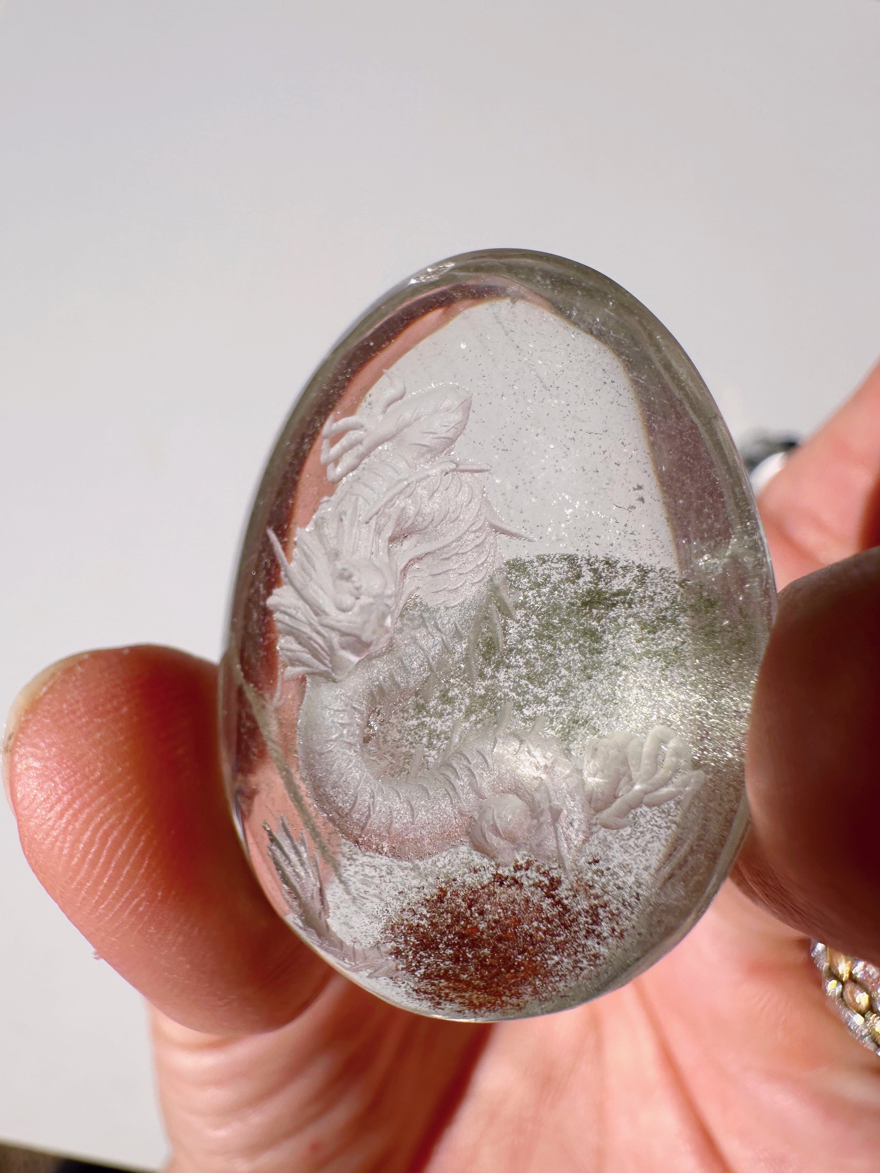 Intaglio Carved Dragon Chlorite Quartz/Garden Quartz Cabochon Baltic Mermaid