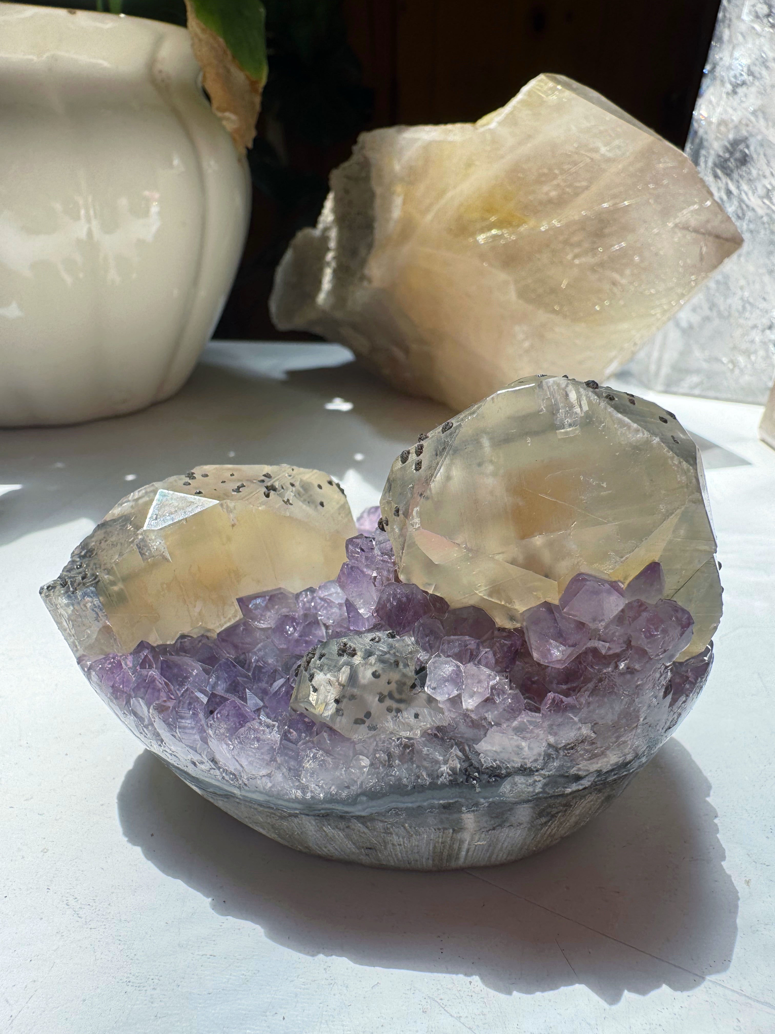 Amethyst Cluster w/ Calcite & Goethite from Uruguay Baltic Mermaid