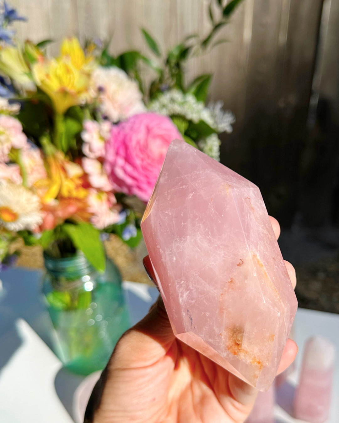 Double Terminated Rose Quartz Point w/ Iron Inclusions