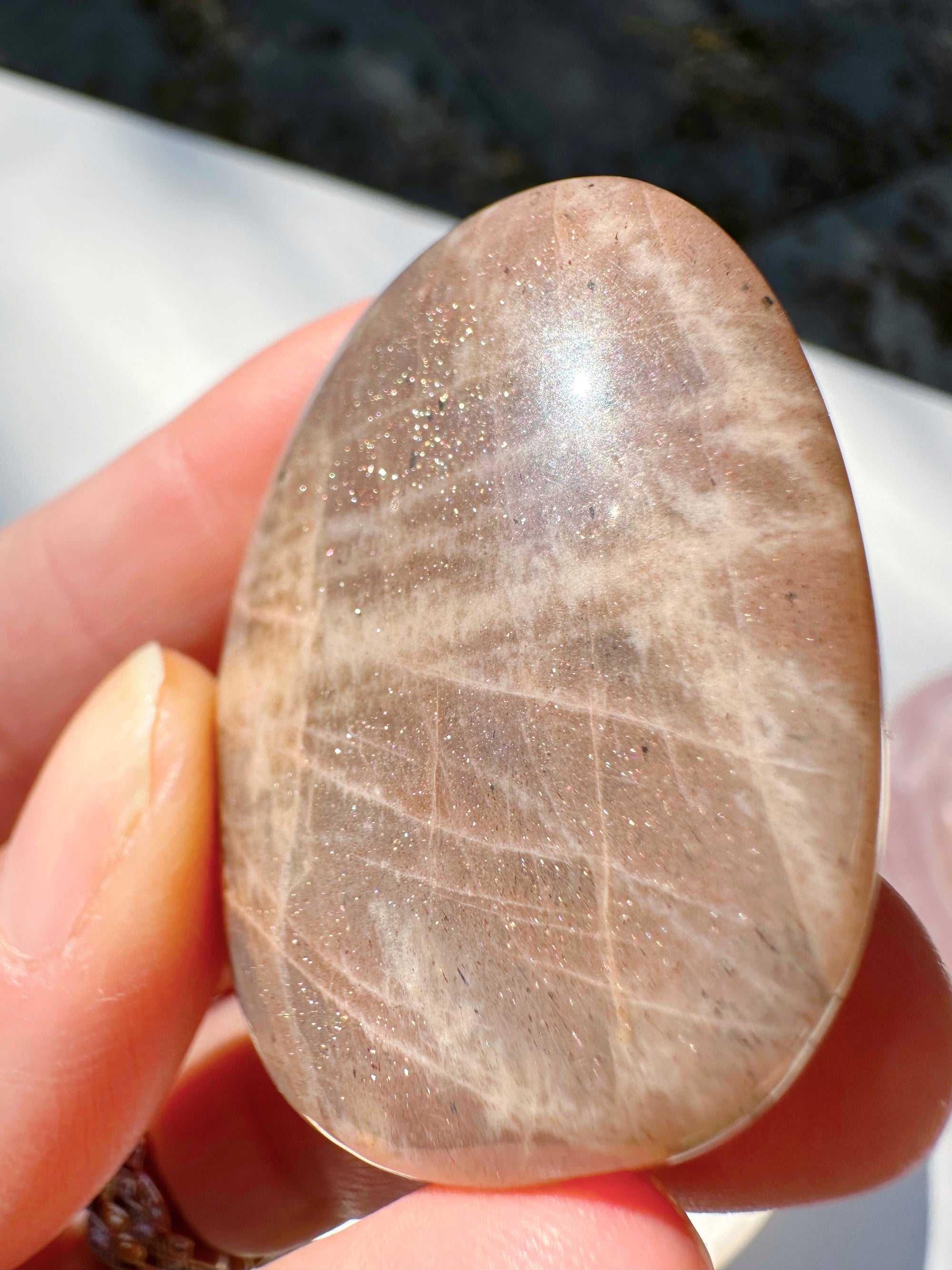 Sunstone &amp; Peach Moonstone Palm Stone - L