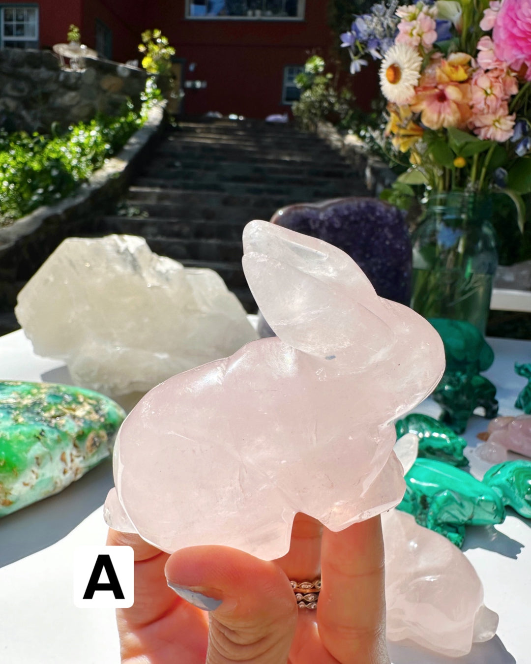 Rose Quartz Hand Carved Rabbits - Baltic Mermaid