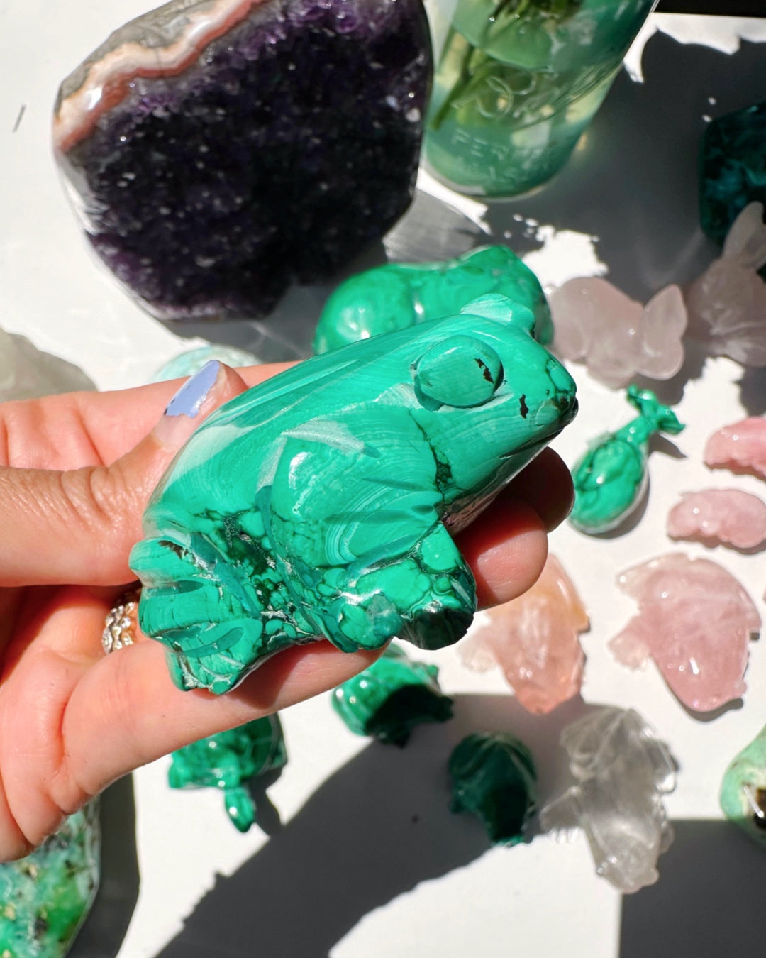 Hand Carved Malachite Frog - Baltic Mermaid