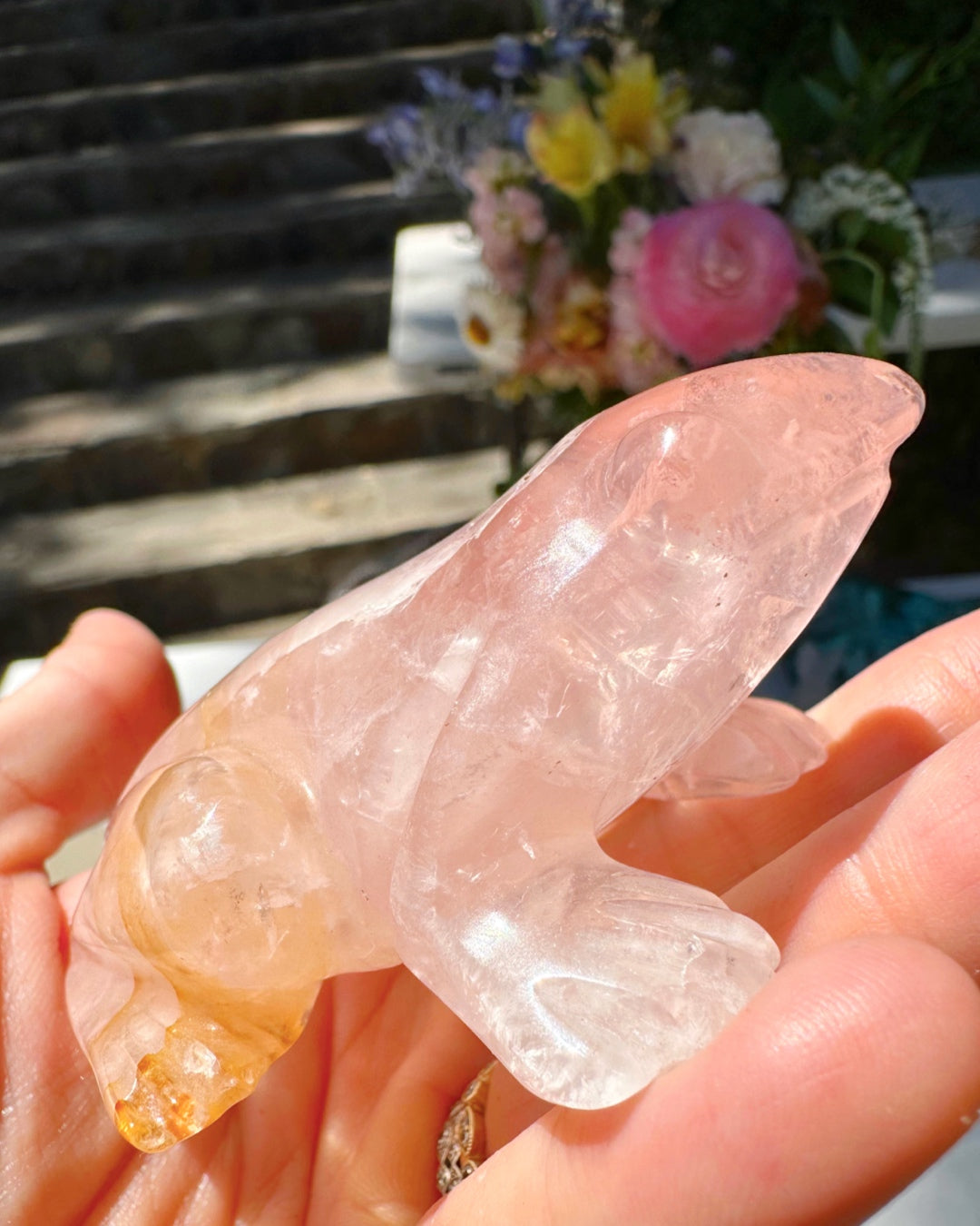 Hand Carved Rose Quartz Frog - Baltic Mermaid