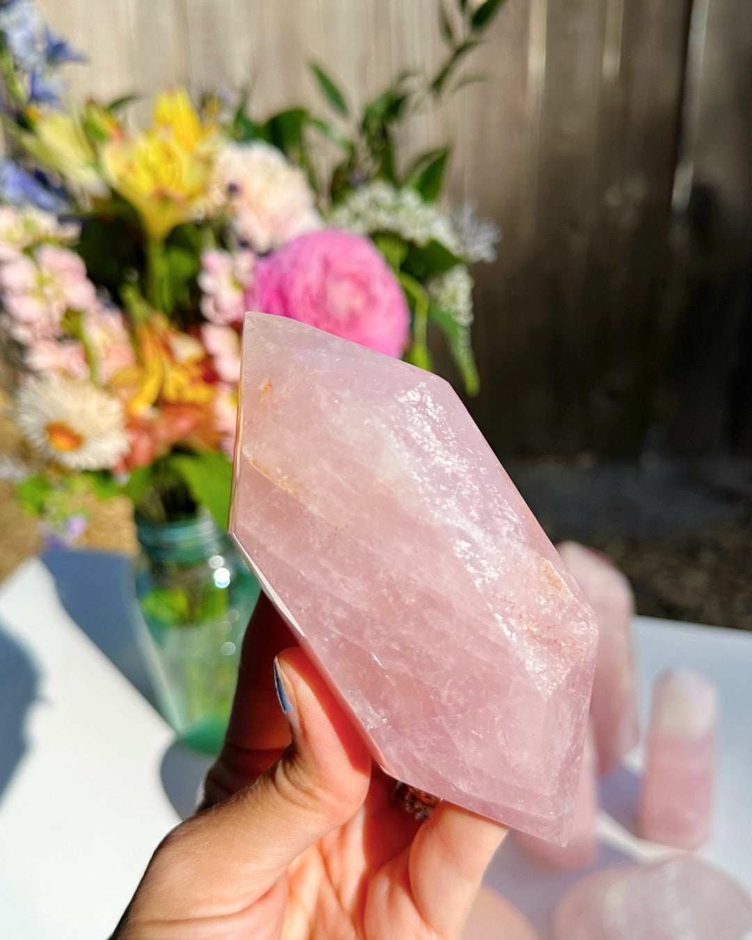 Double Terminated Rose Quartz Point w/ Iron Inclusions