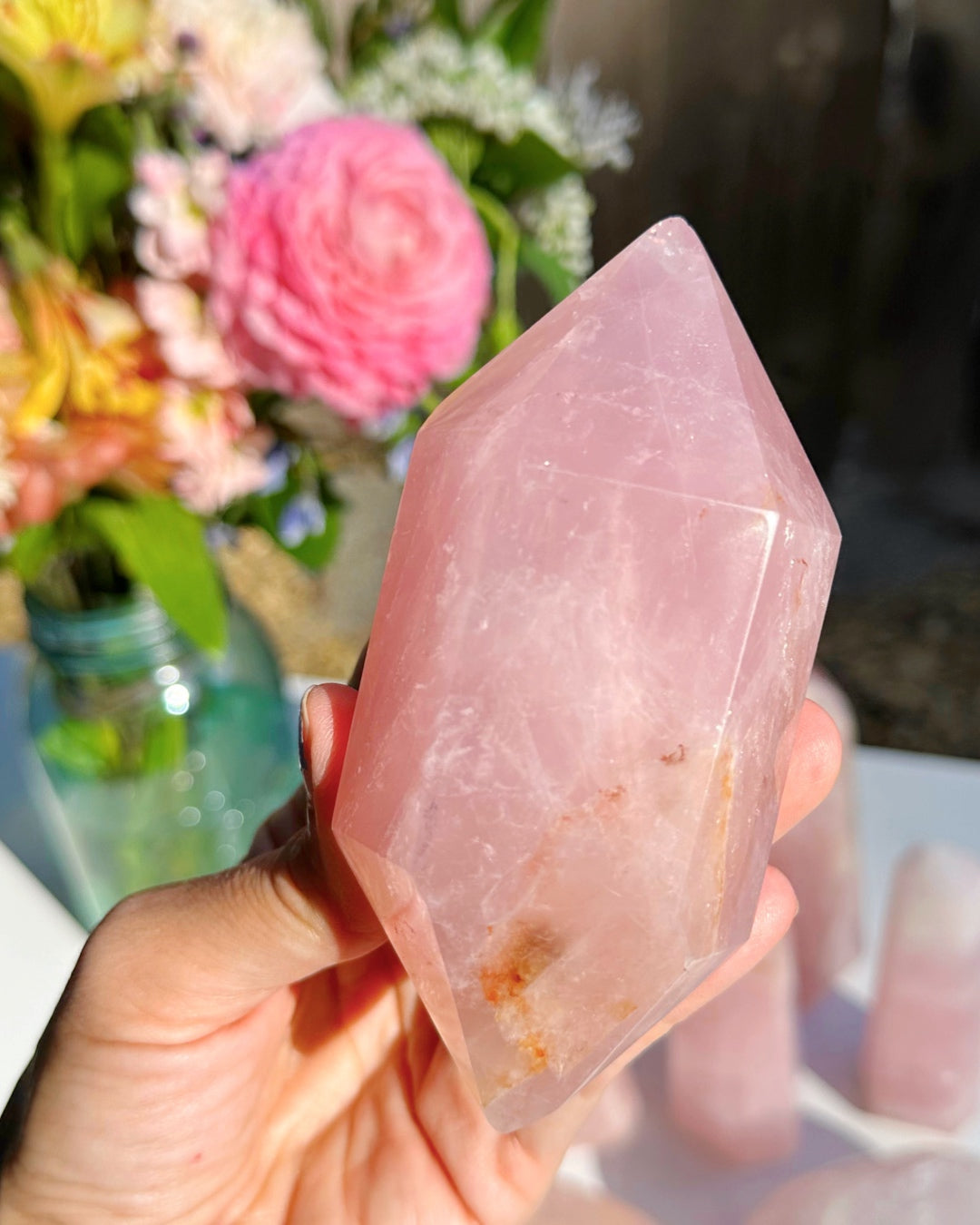 Double Terminated Rose Quartz Point w/ Iron Inclusions