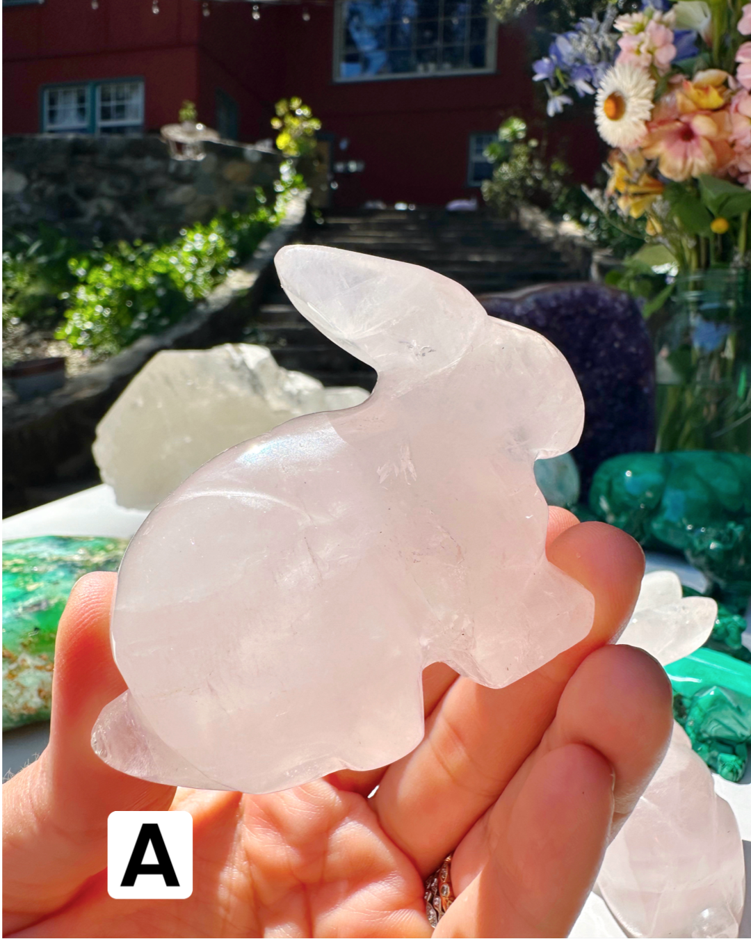 Rose Quartz Hand Carved Rabbits