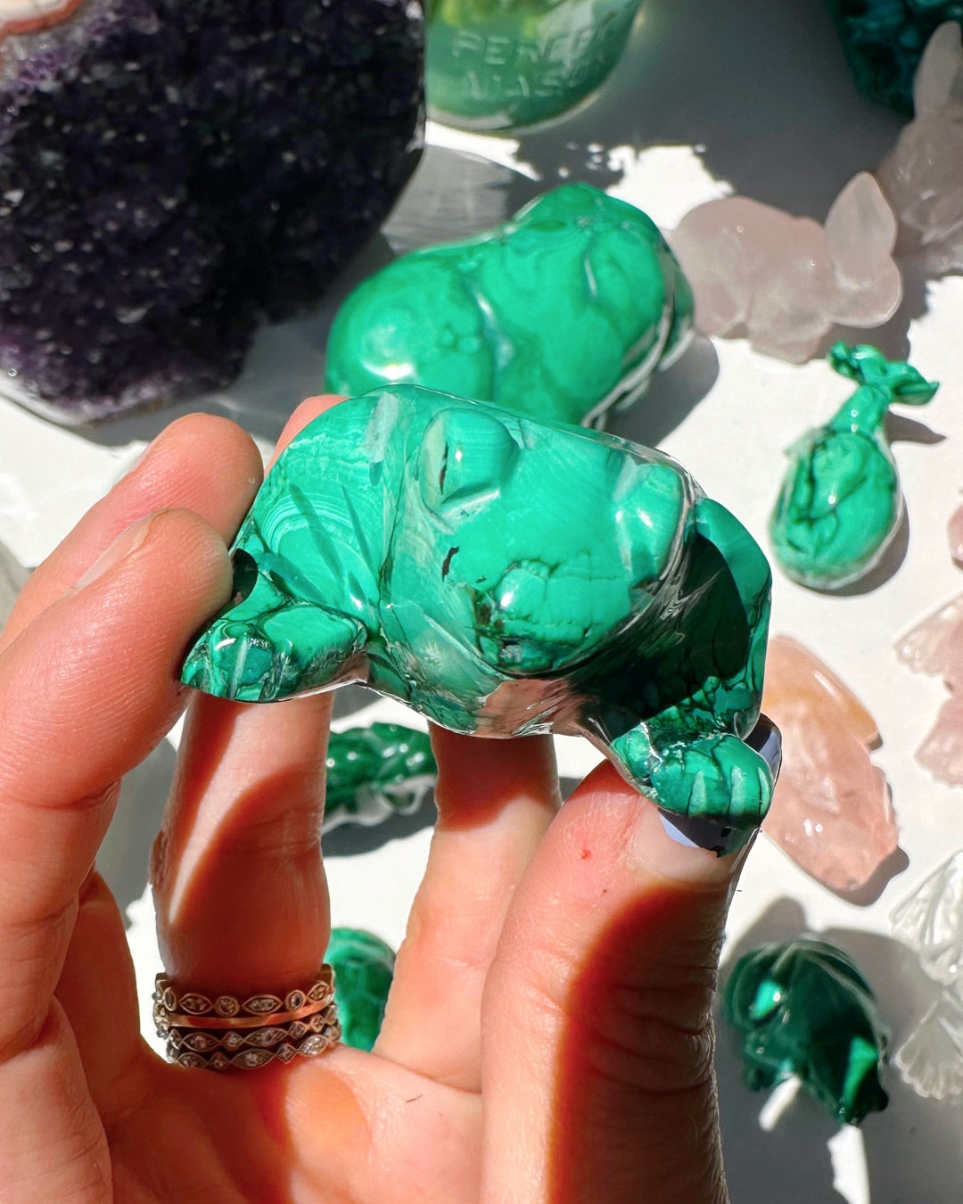 Hand Carved Malachite Frog - Baltic Mermaid