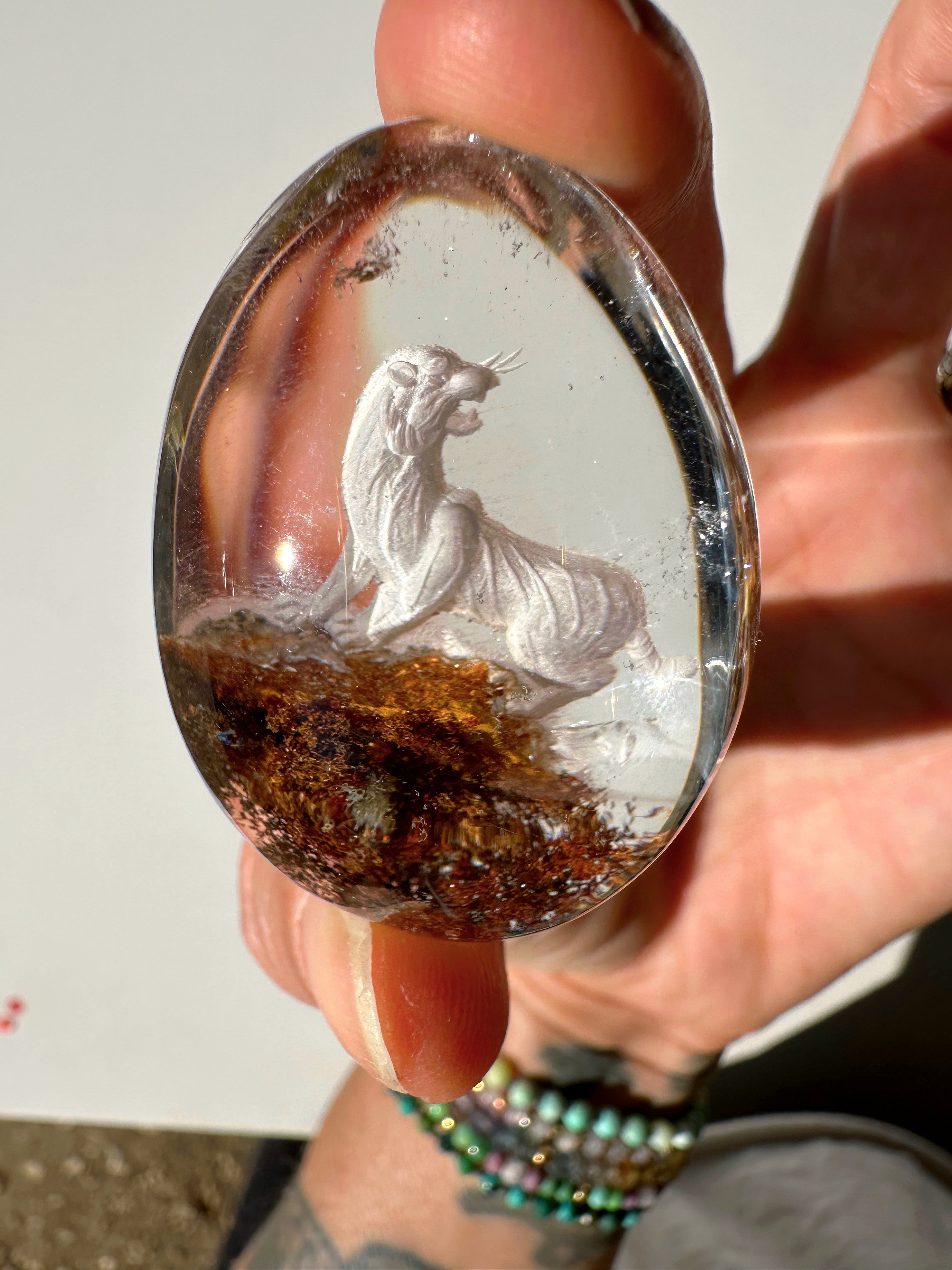 Intaglio Tiger Carved Chlorite Quartz/Garden Quartz  Cabochon Baltic Mermaid