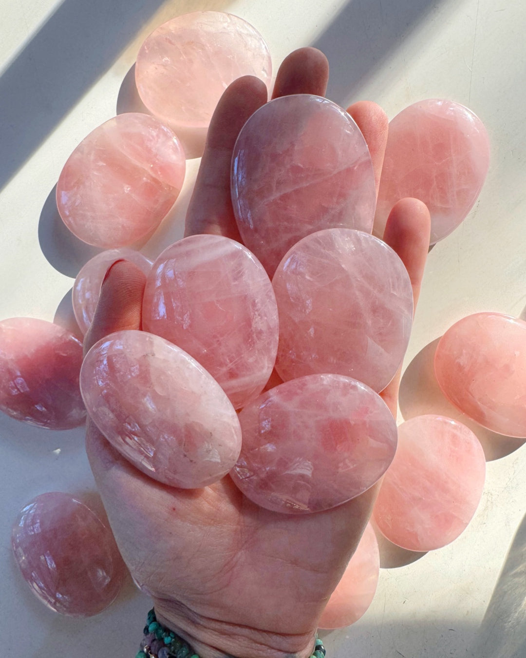 Rose Quartz Flat Palm Stones - Baltic Mermaid