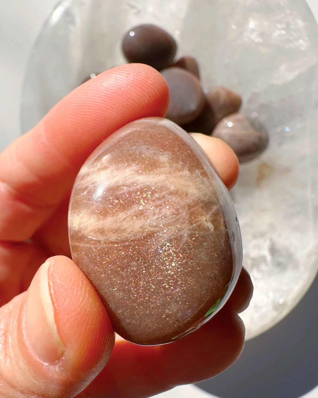 Sunstone &amp; Peach Moonstone Palm Stone - C