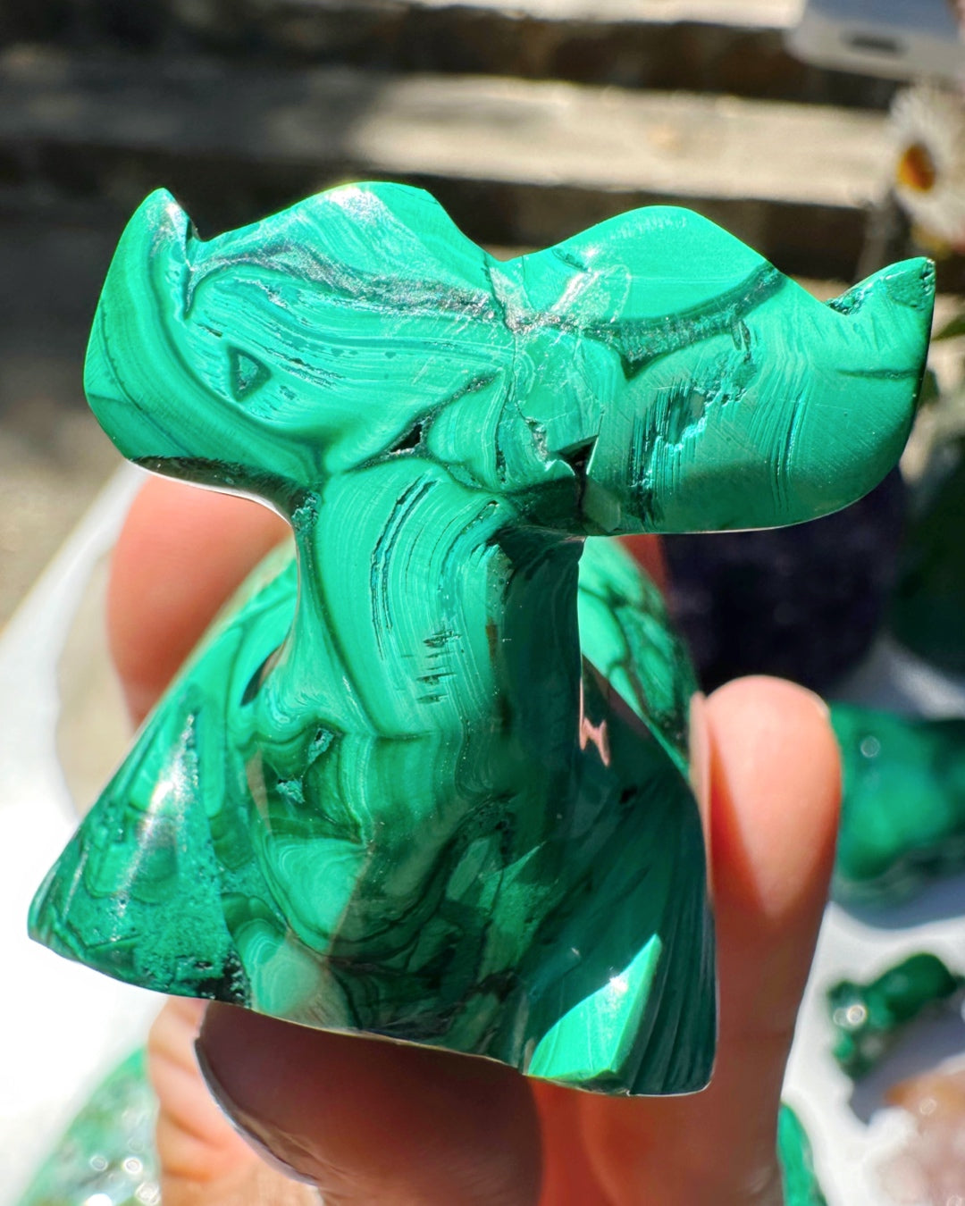 Hand Carved Malachite Whale - Baltic Mermaid
