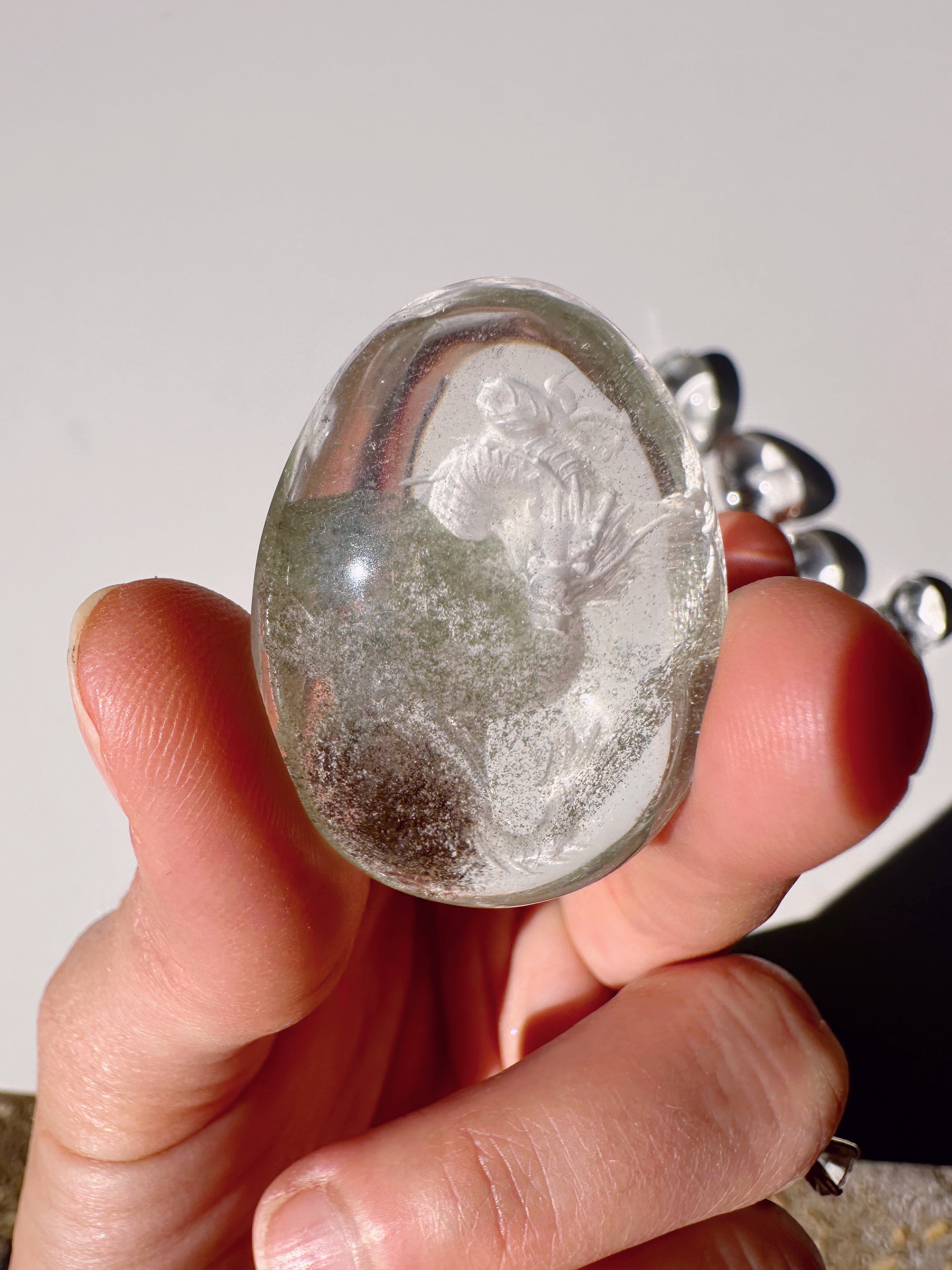 Intaglio Carved Dragon Chlorite Quartz/Garden Quartz Cabochon Baltic Mermaid