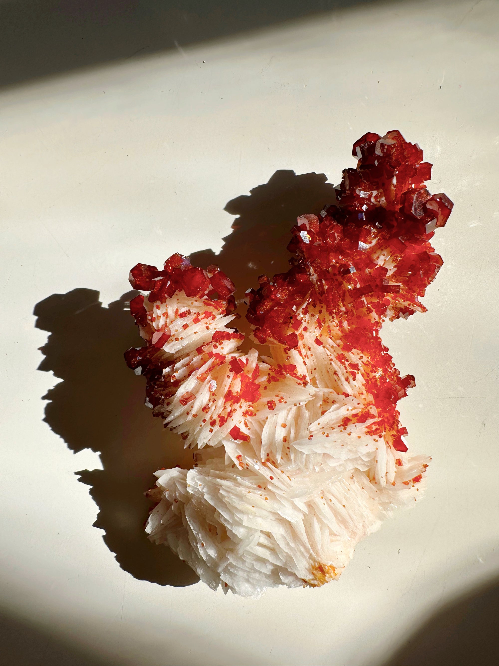 Vanadinite on Barite from Morocco