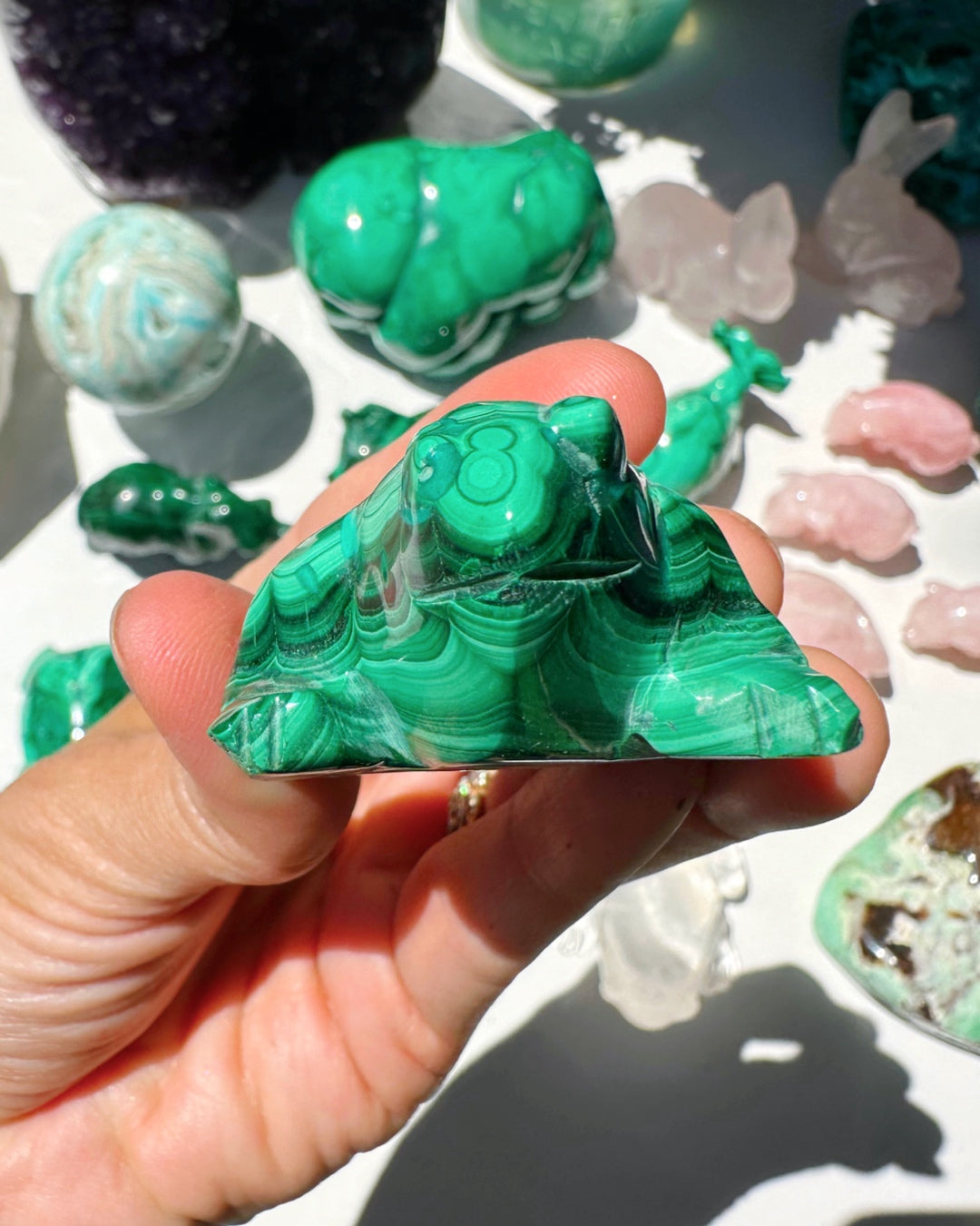 Hand Carved Malachite Frog