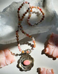 “Chelsea” - Pink Opal & Sterling Silver Necklace w/ Flower Conch Pewter Pendant