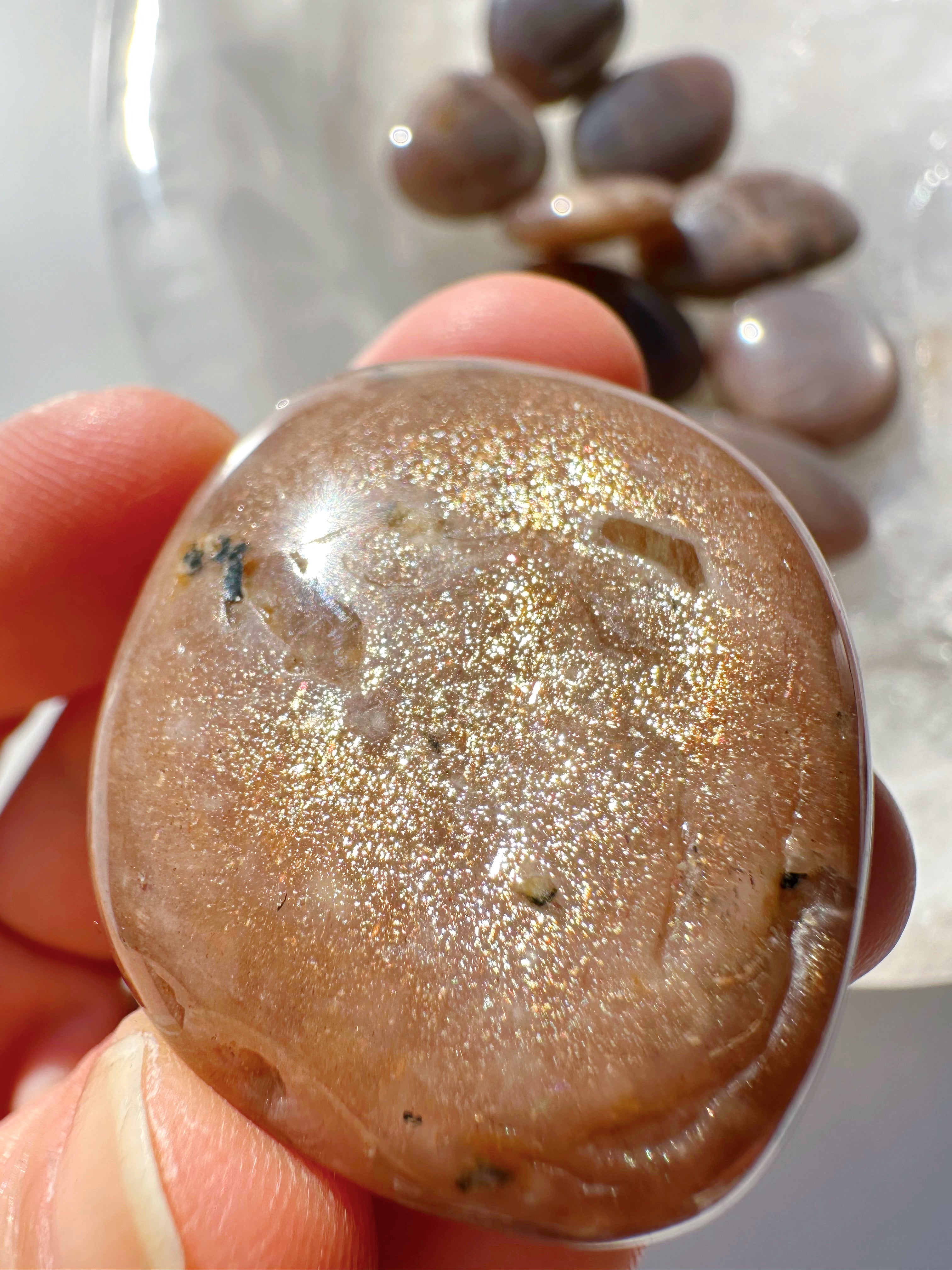 Sunstone & Peach Moonstone Palm Stone - G - Baltic Mermaid