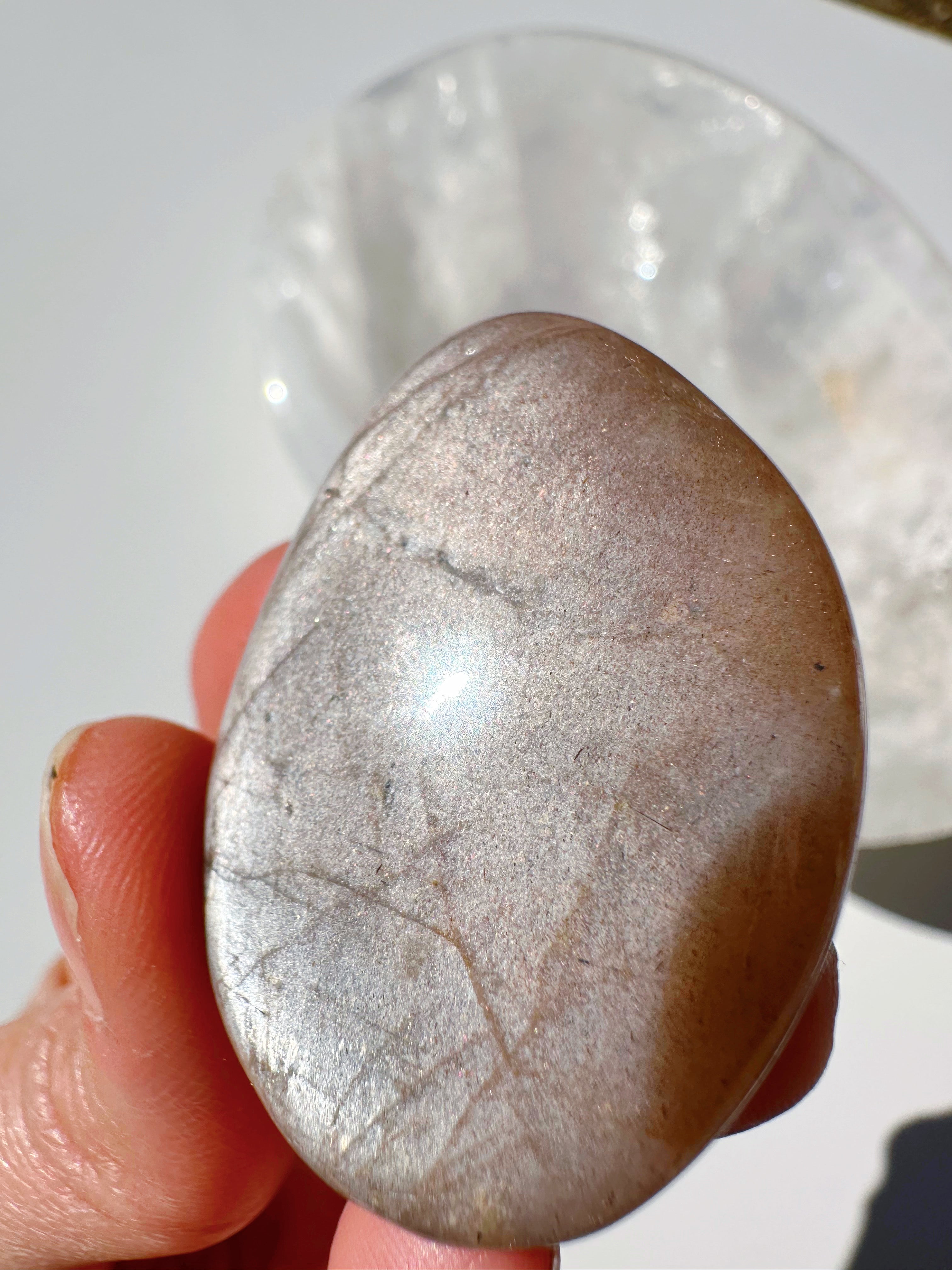 Sunstone & Peach Moonstone Palm Stone - O - Baltic Mermaid