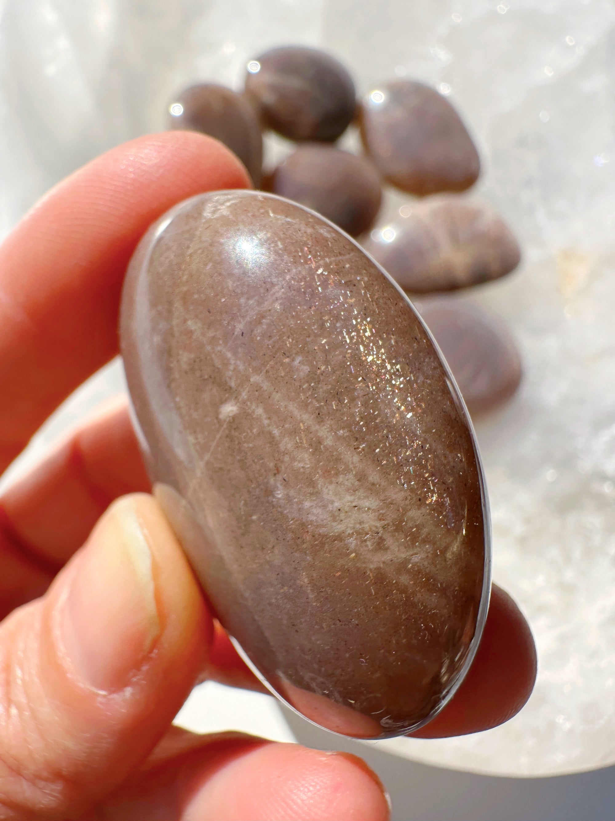 Sunstone &amp; Peach Moonstone Palm Stone - I