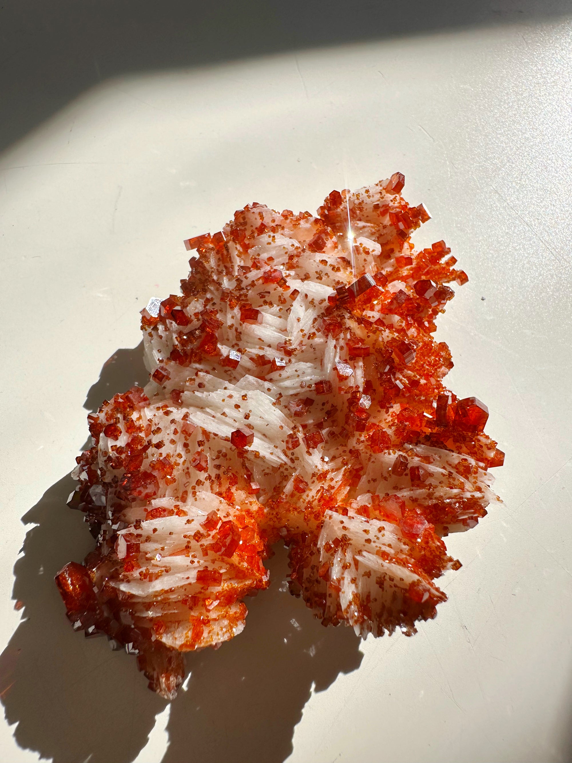 Vanadinite on Barite from Morocco