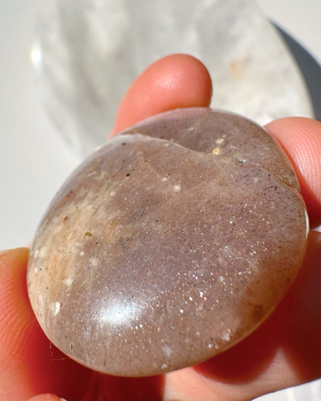 Sunstone &amp; Peach Moonstone Palm Stone - Q