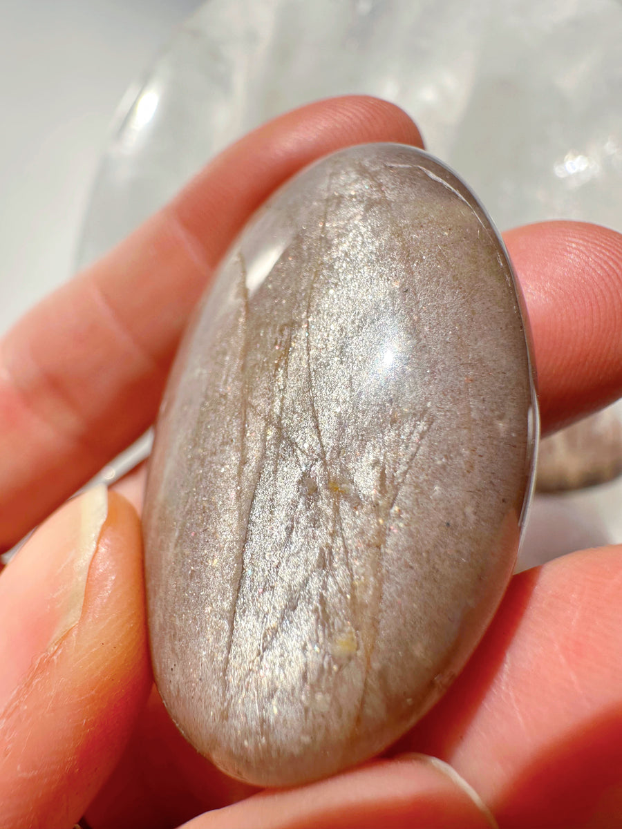 Sunstone & Peach Moonstone Palm Stone - I
