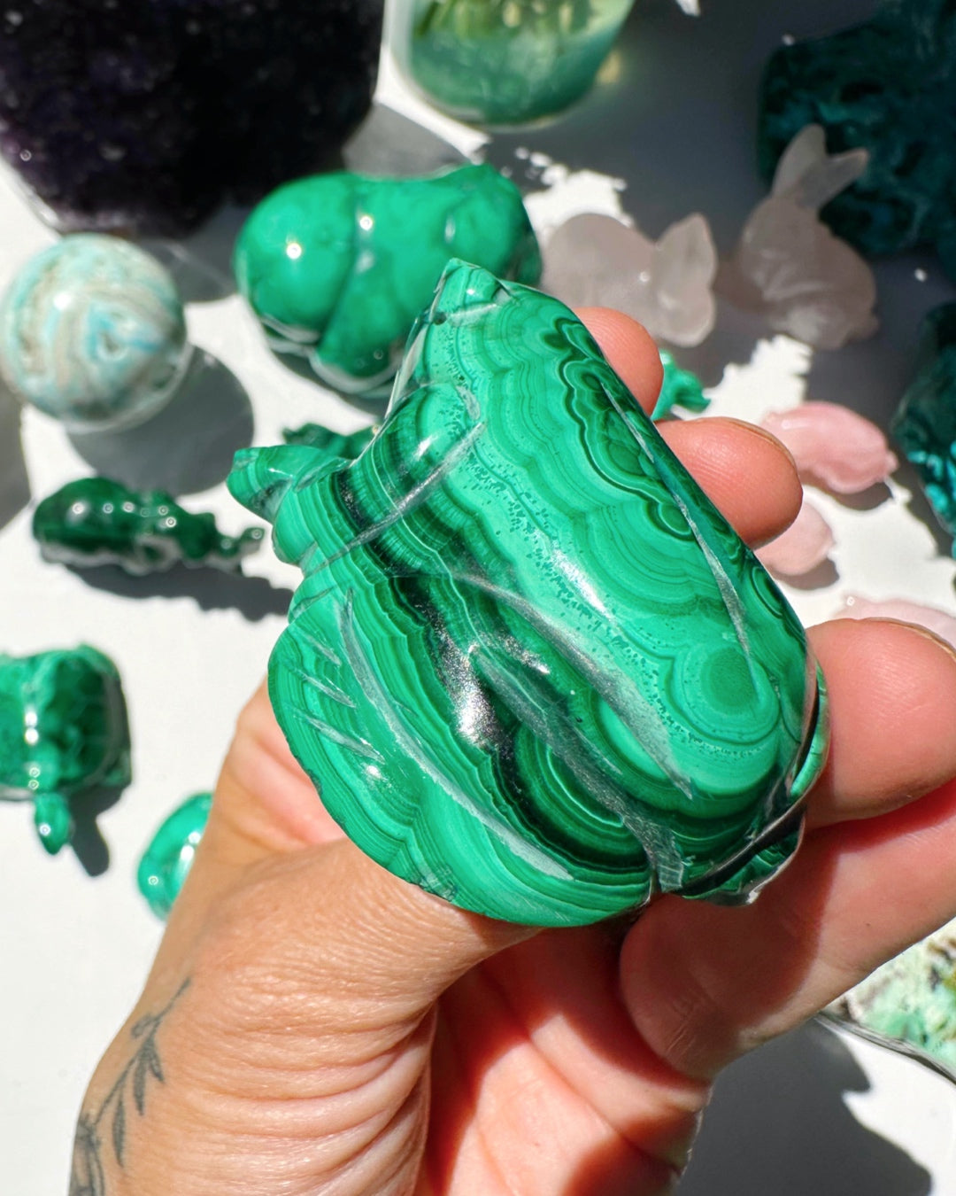 Hand Carved Malachite Frog