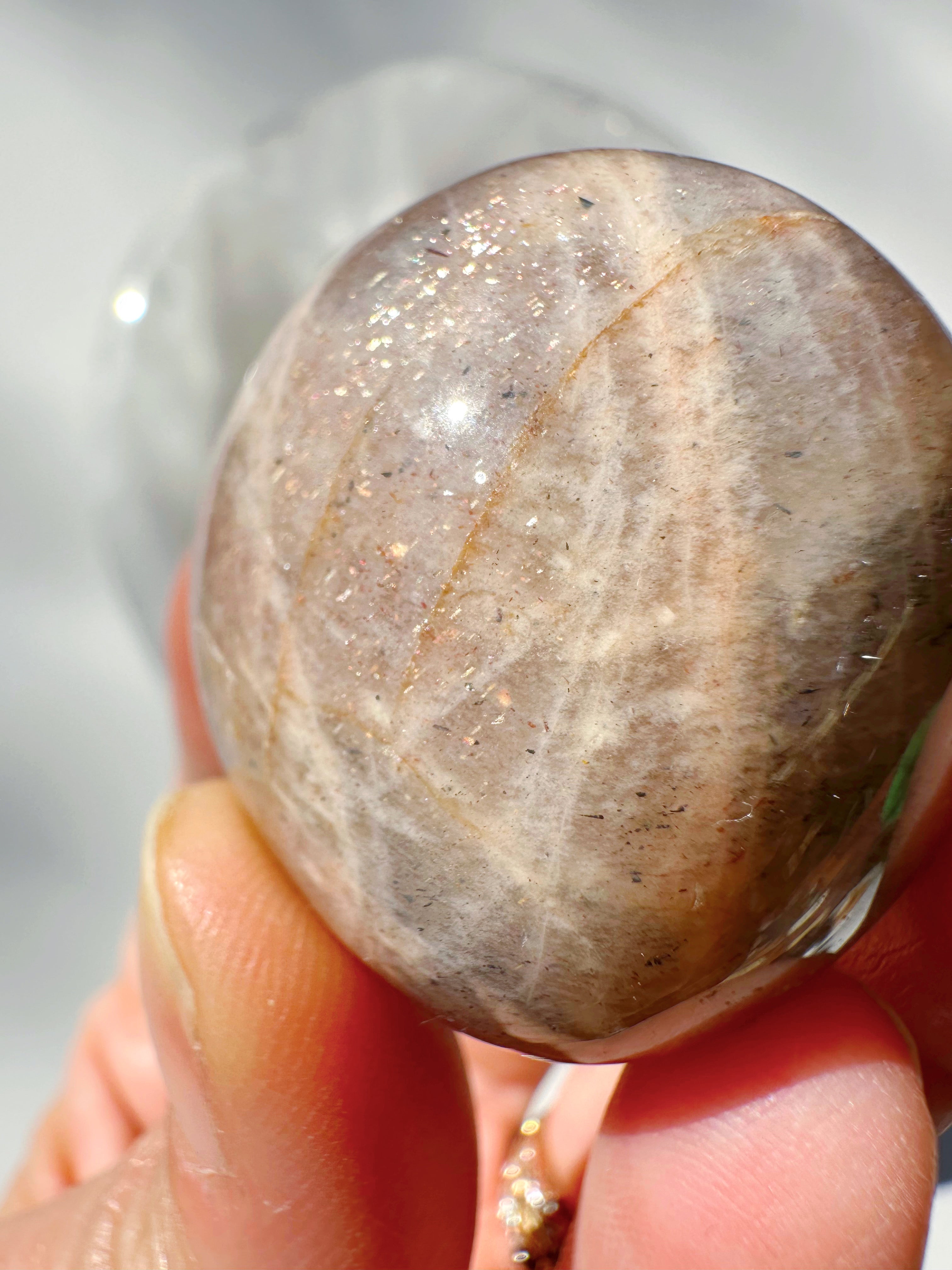 Sunstone & Peach Moonstone Palm Stone - E - Baltic Mermaid