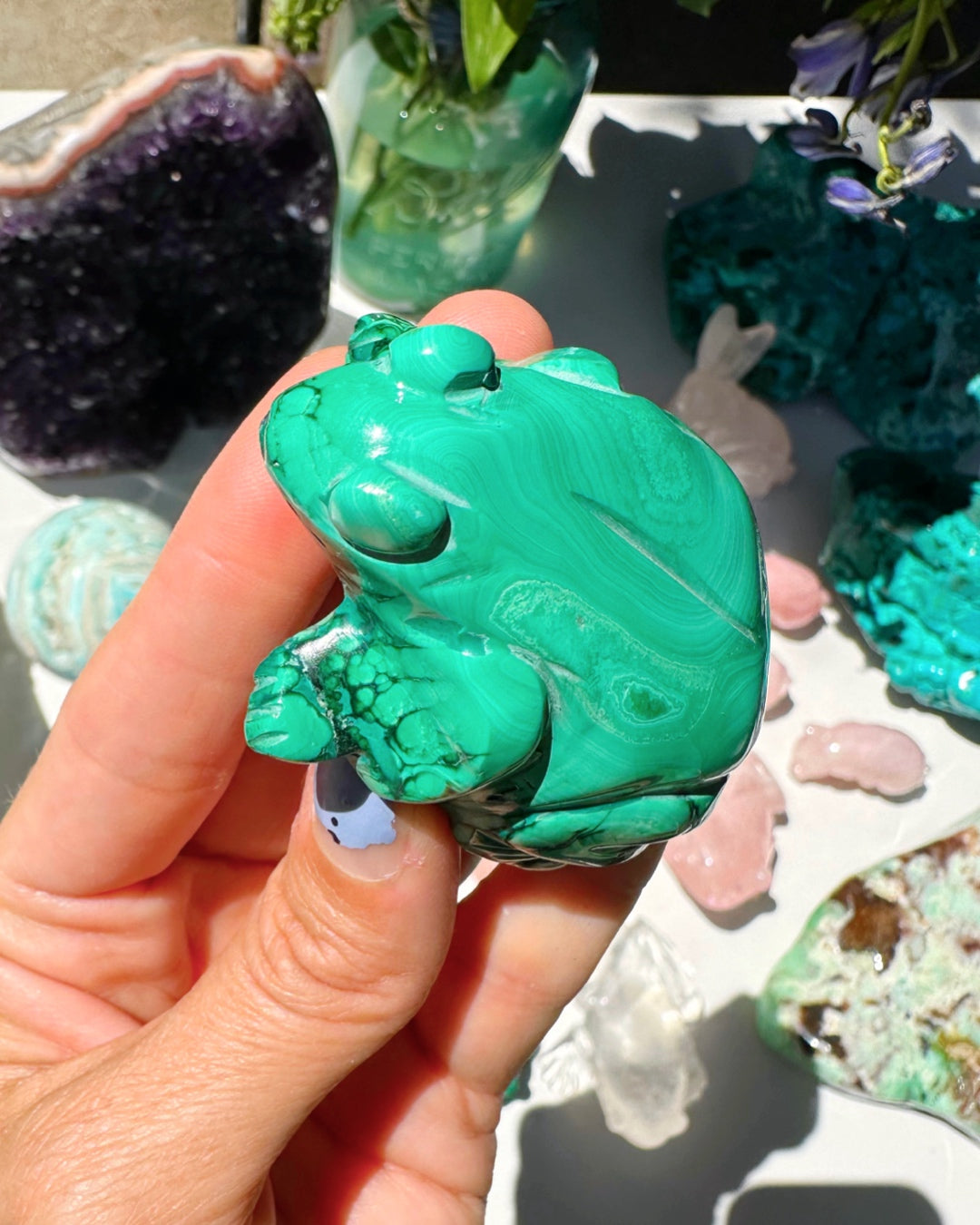 Hand Carved Malachite Frog