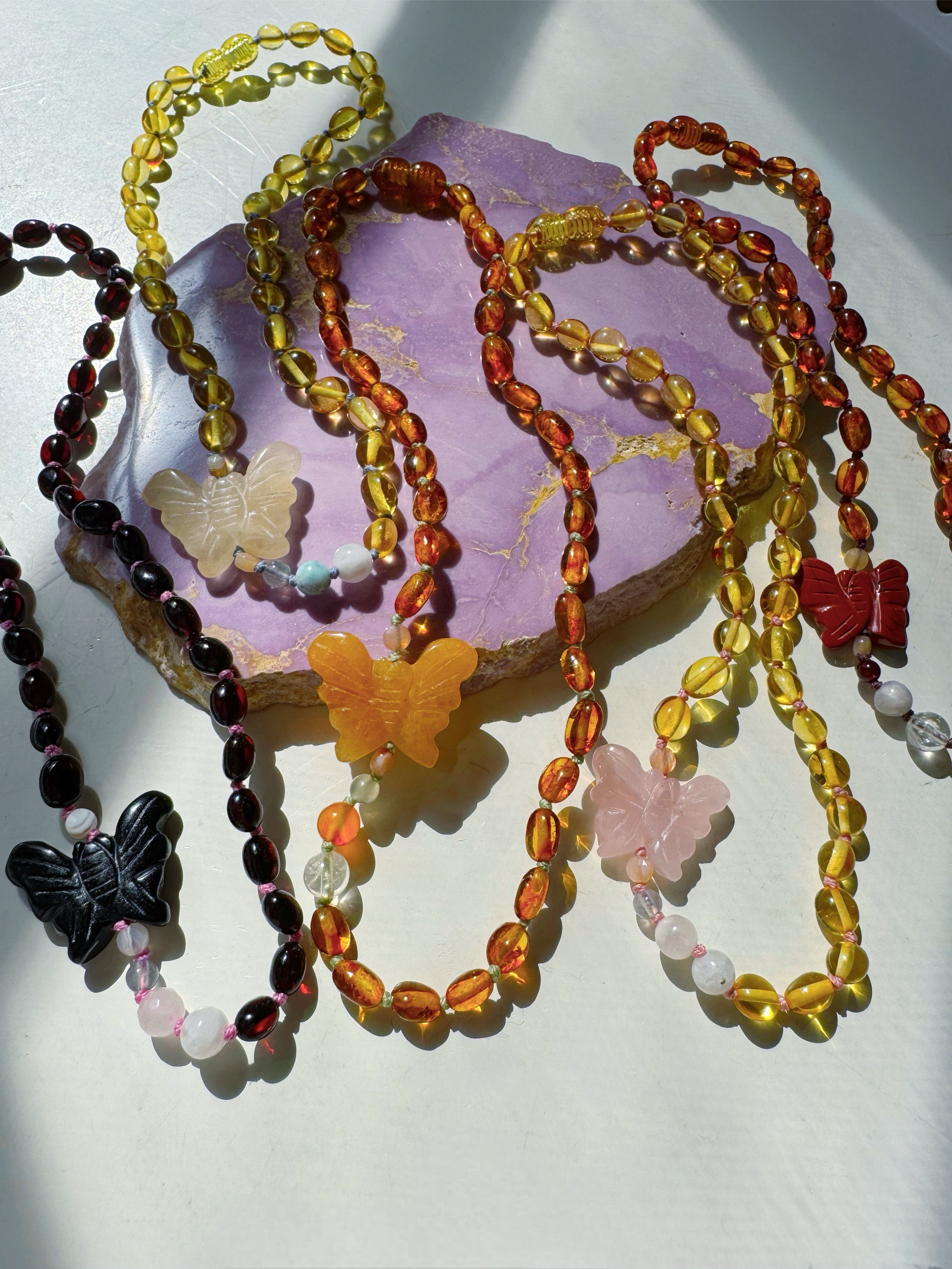 “Butterfly Sugar Baby” Baltic Amber & Gemstone Necklace - Baltic Mermaid