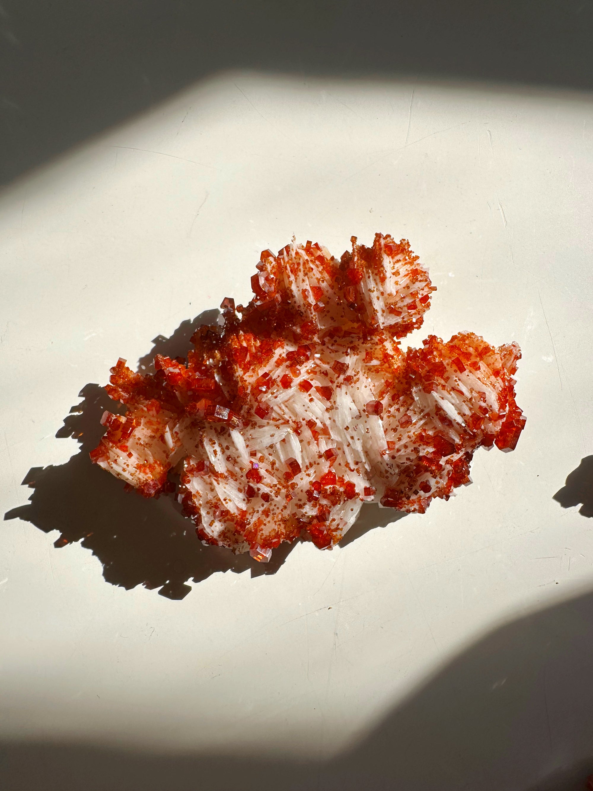 Vanadinite on Barite from Morocco