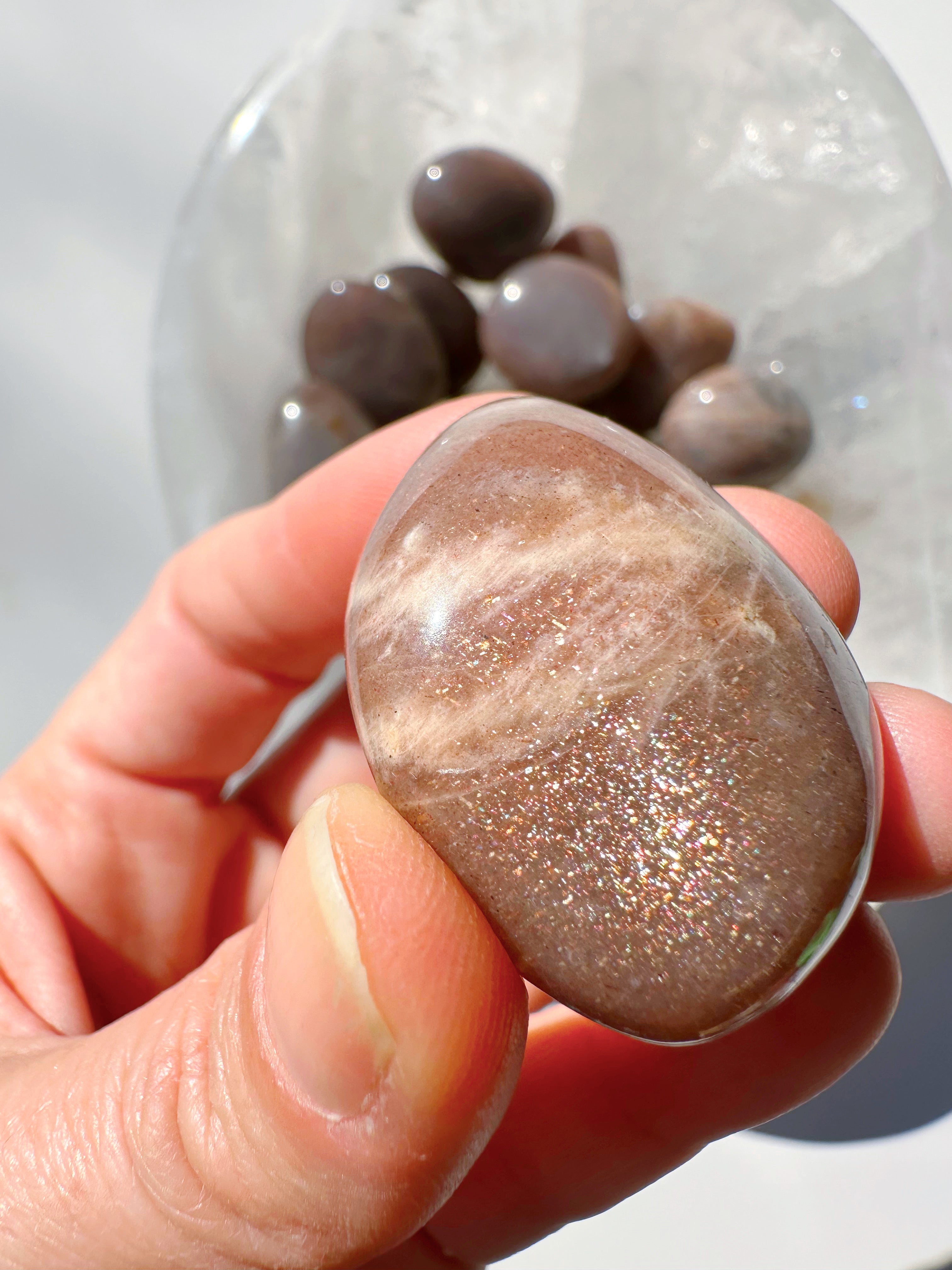 Sunstone & Peach Moonstone Palm Stone - C - Baltic Mermaid