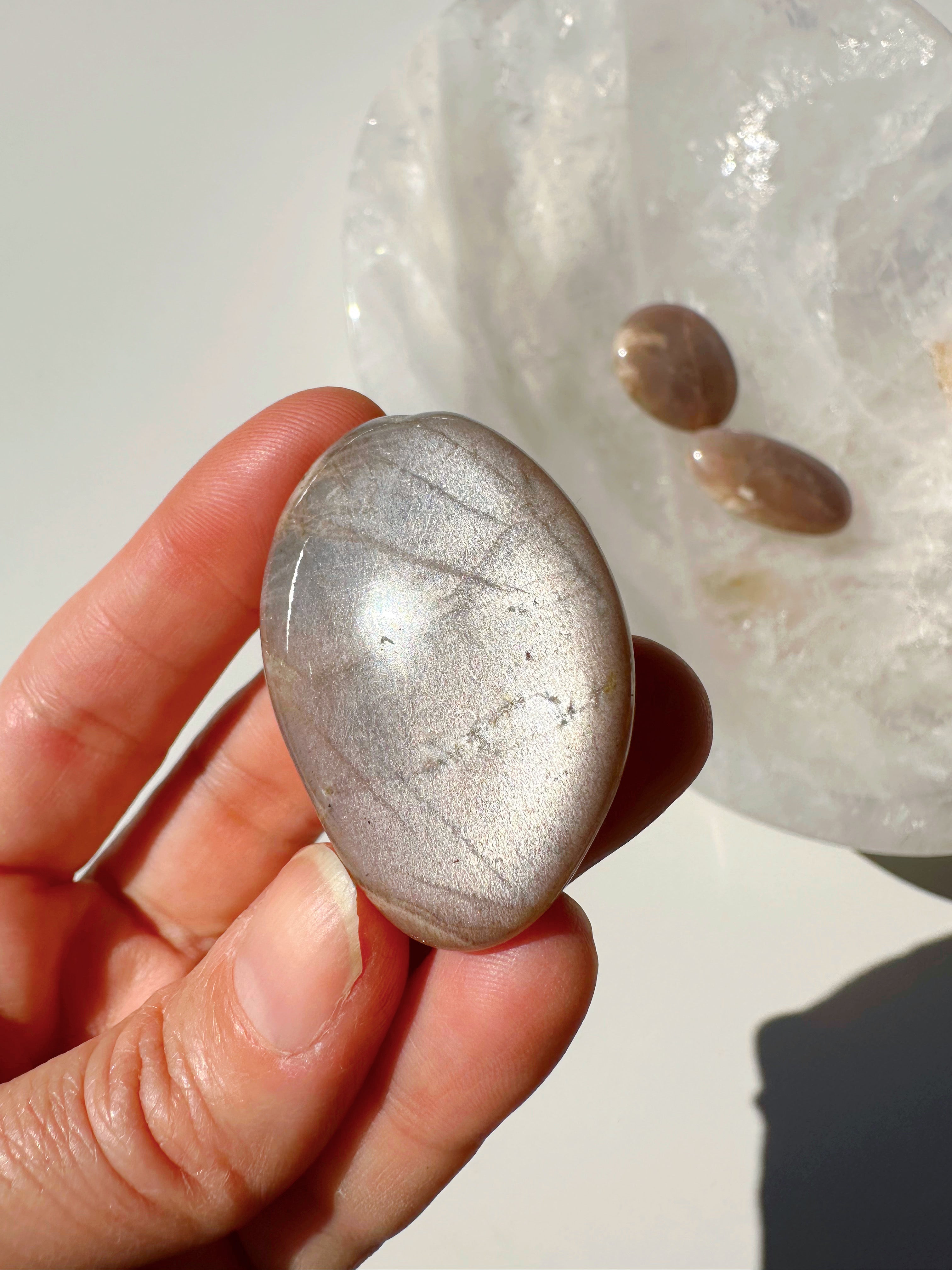 Sunstone & Peach Moonstone Palm Stone - O - Baltic Mermaid